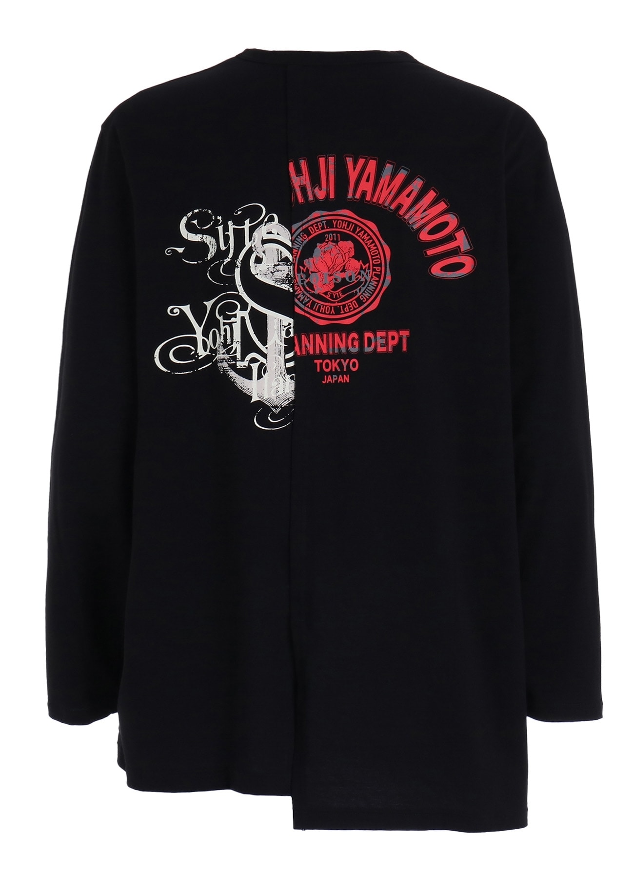 30S COTTON JERSEY WOLF AND ANCHOR PRINT ASYMMETRIC LONG T-SHIRT