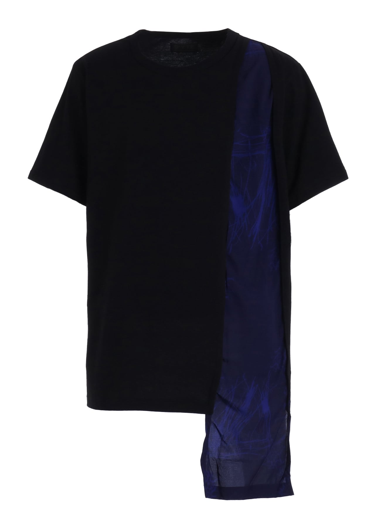 ASYMMETRY DESIGN SHORT-SLEEVED T-SHIRT WITH INDIAN MOTIF PRINT FABRIC