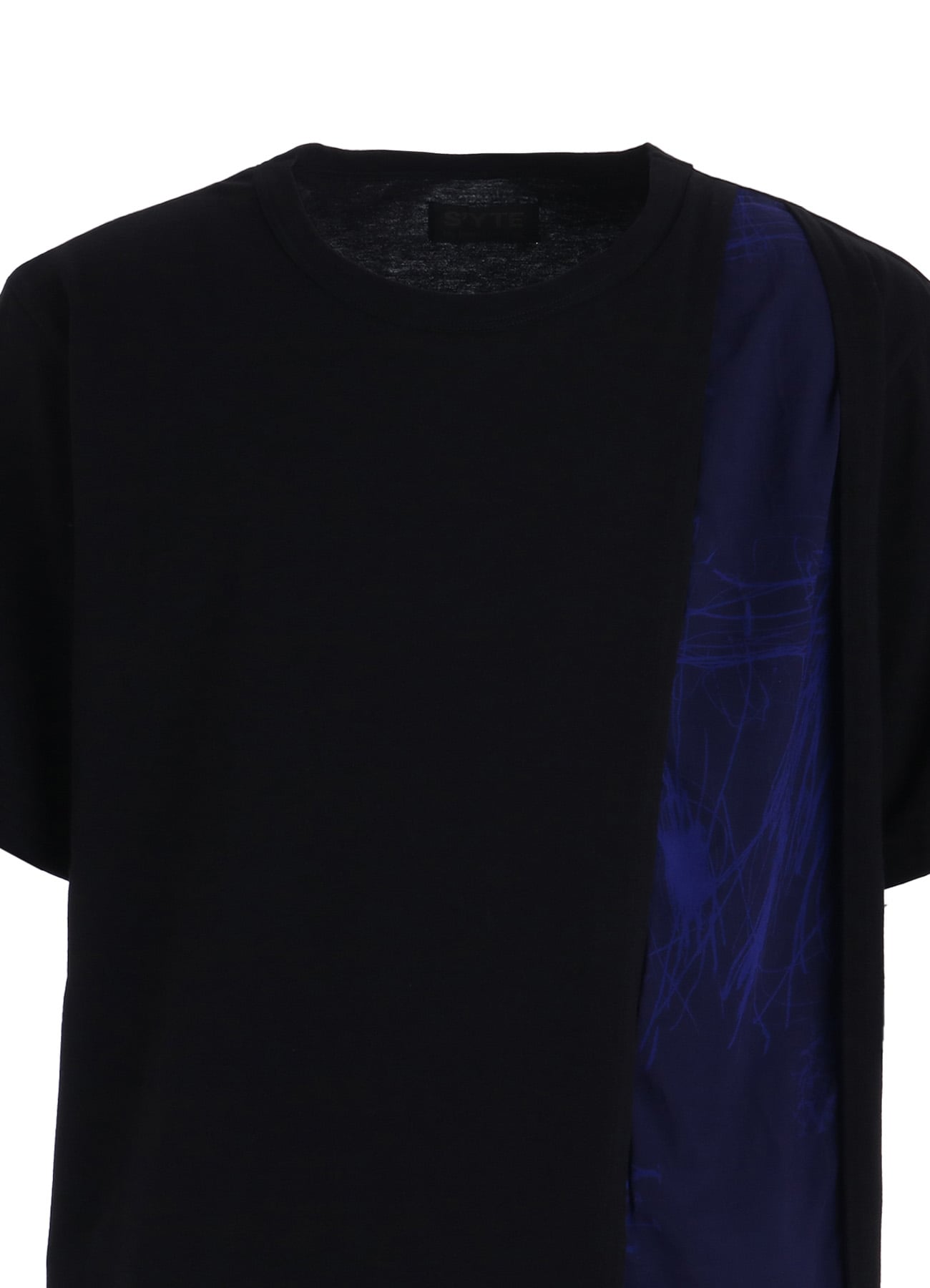 ASYMMETRY DESIGN SHORT-SLEEVED T-SHIRT WITH INDIAN MOTIF PRINT FABRIC