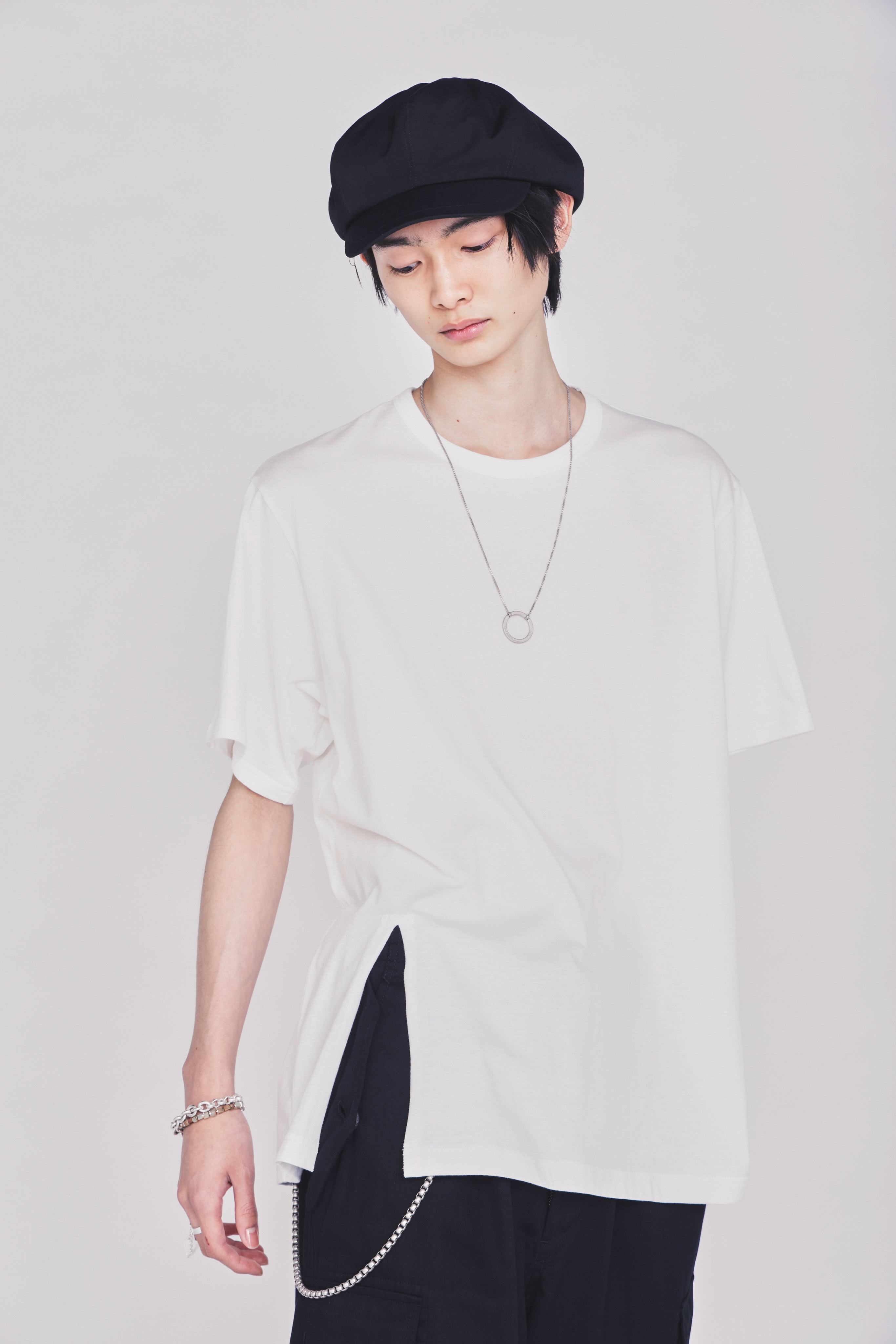 30/COTTON JERSEY FRONT SLIT T-SHIRT