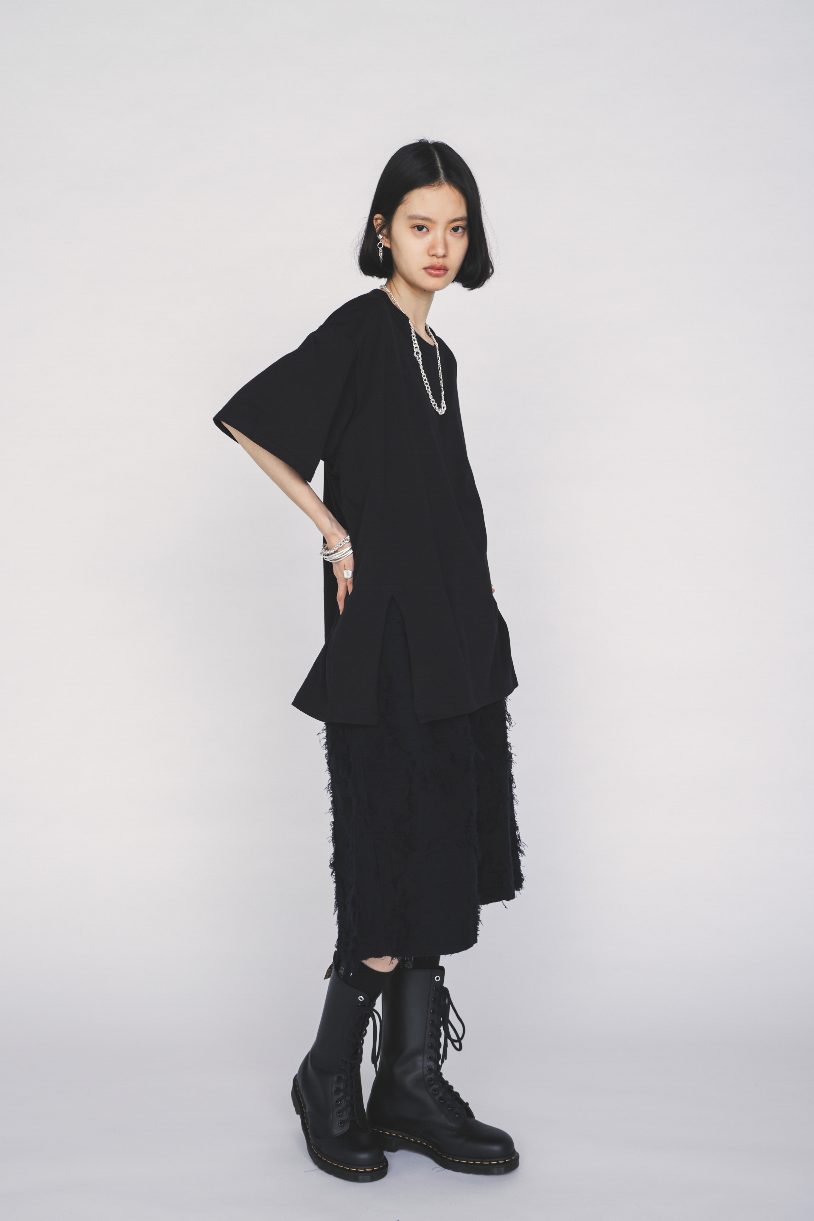 30/COTTON JERSEY FRONT SLIT T-SHIRT