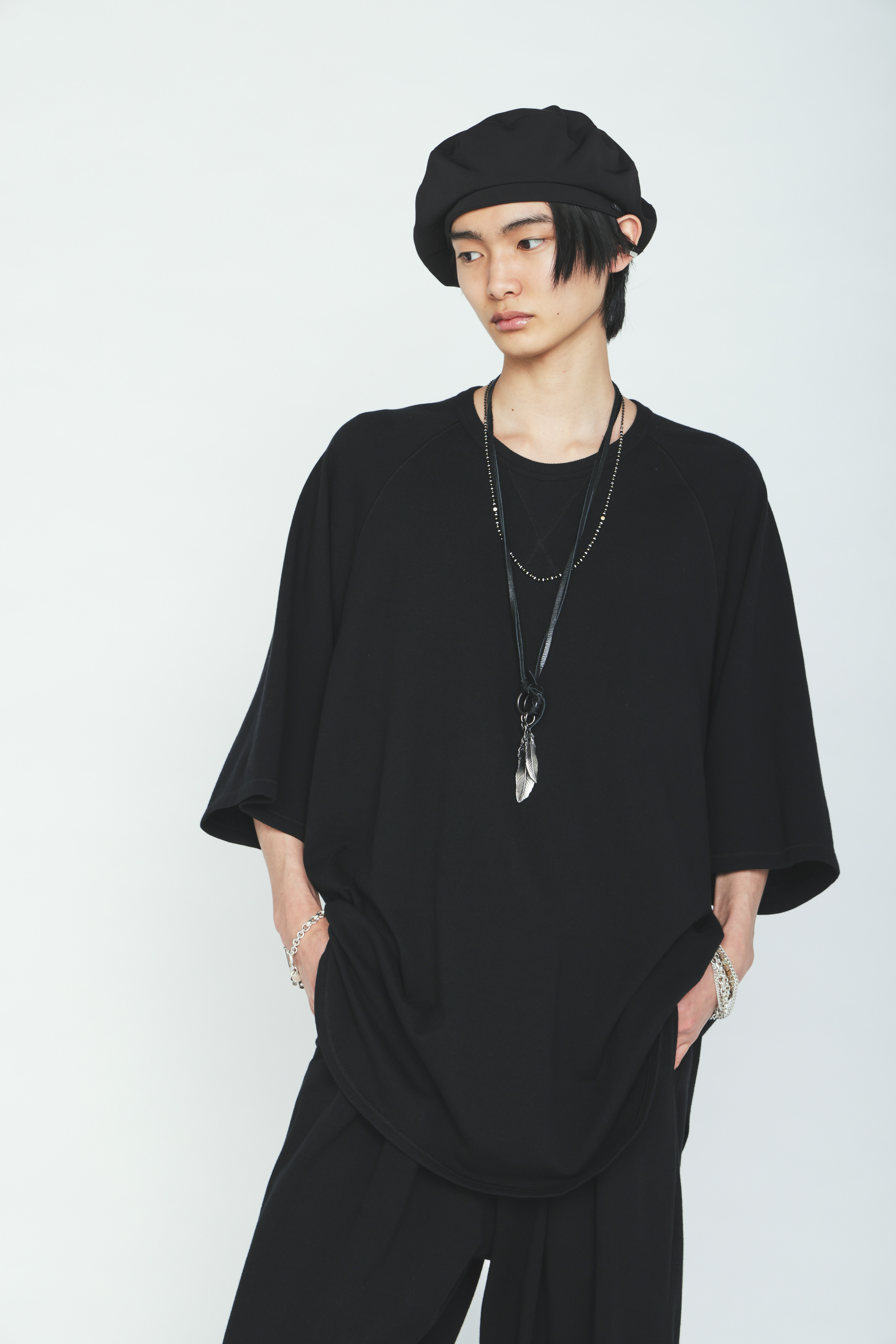 40/1 COTTON GAUZE FLEECE OVERSIZED RAGLAN T-SHIRT WITH GUSSETS