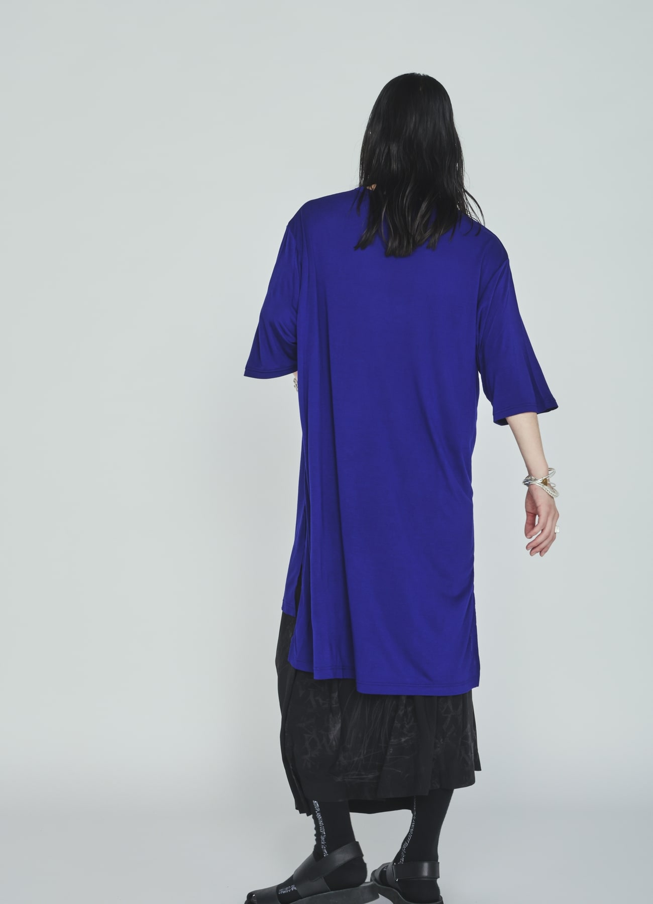 RAYON JERSEY SIDE SLITS LONG T-SHIRT