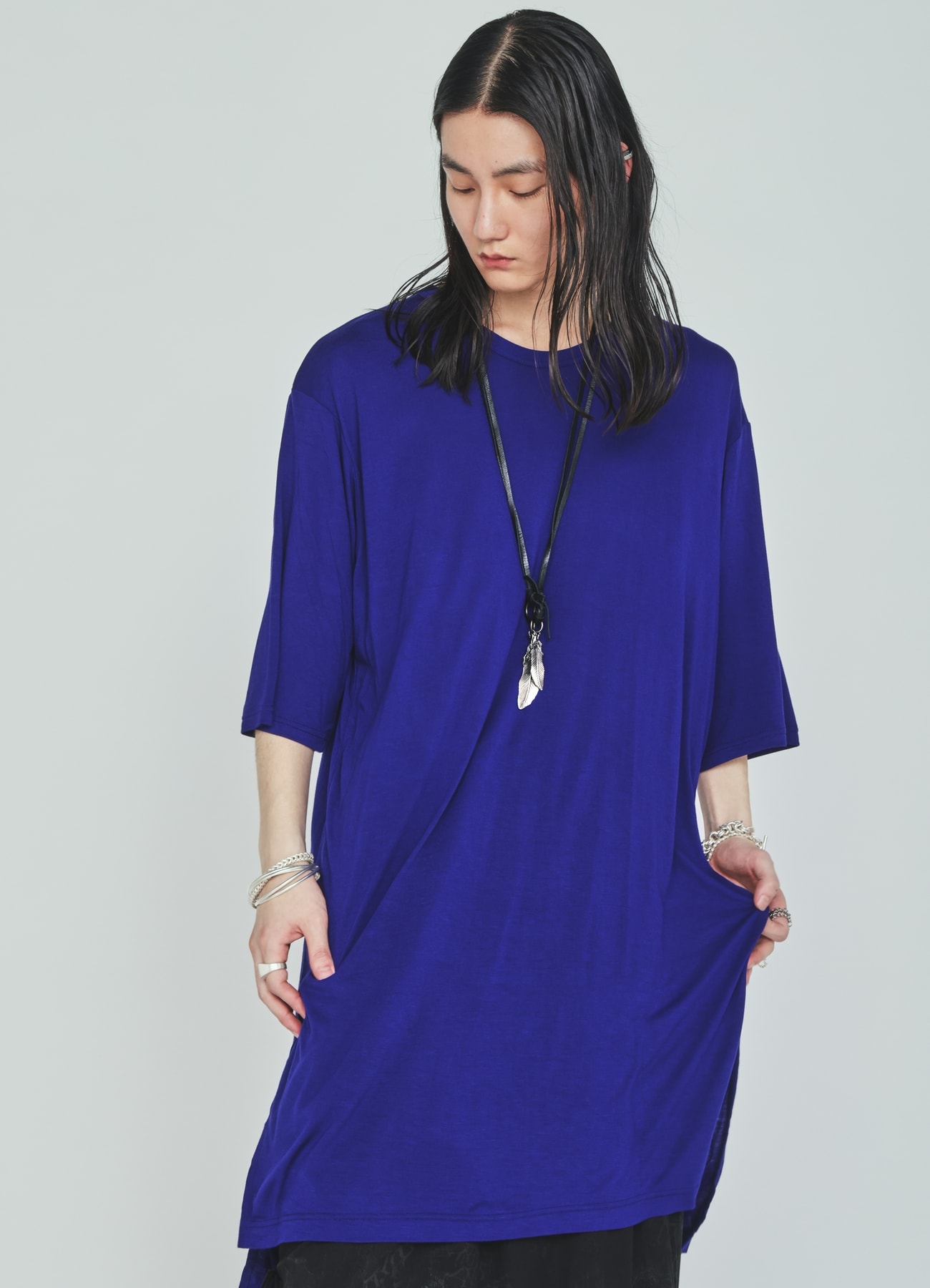 RAYON JERSEY SIDE SLITS LONG T-SHIRT