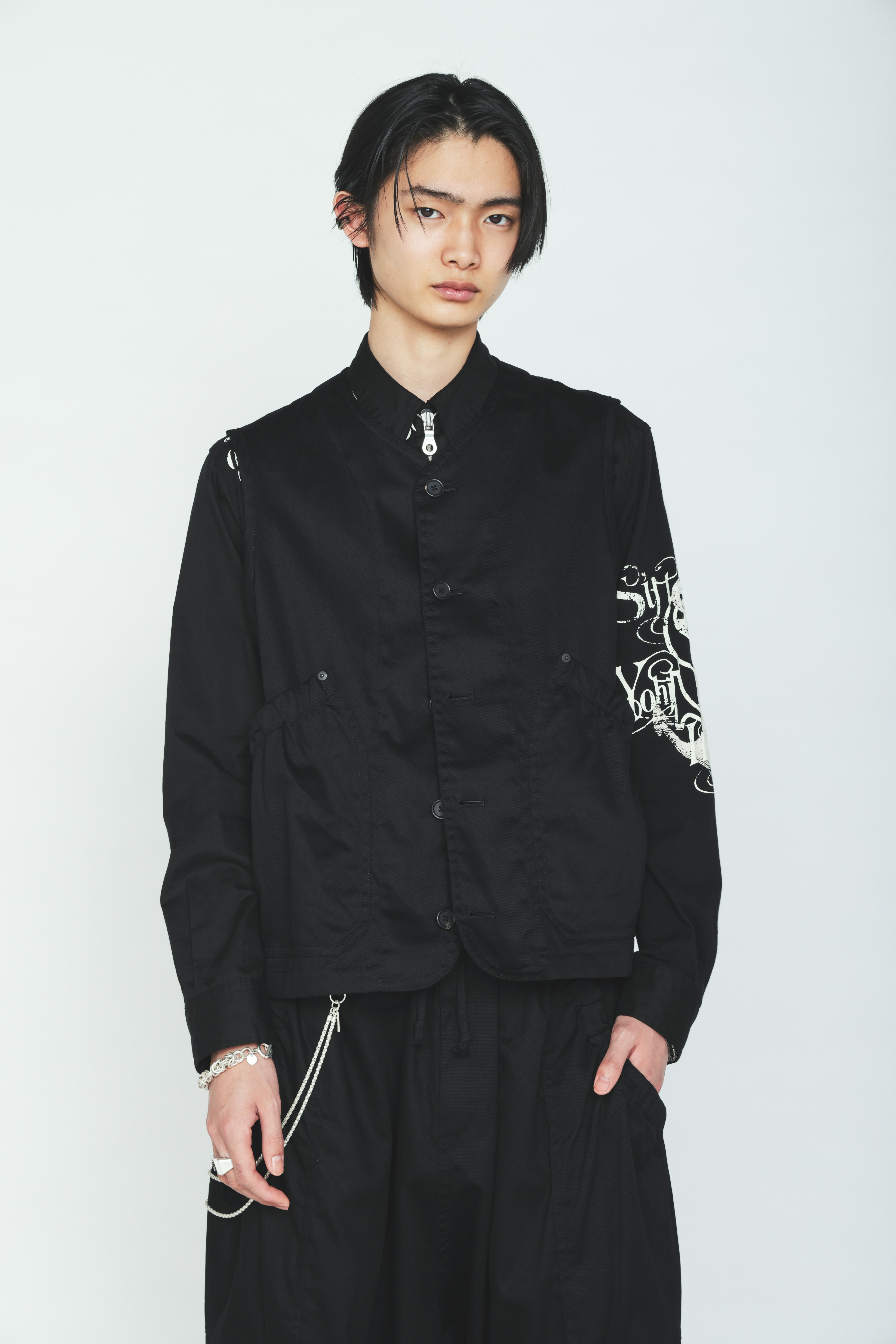 COTTON TWILL GATHERED POCKET VEST