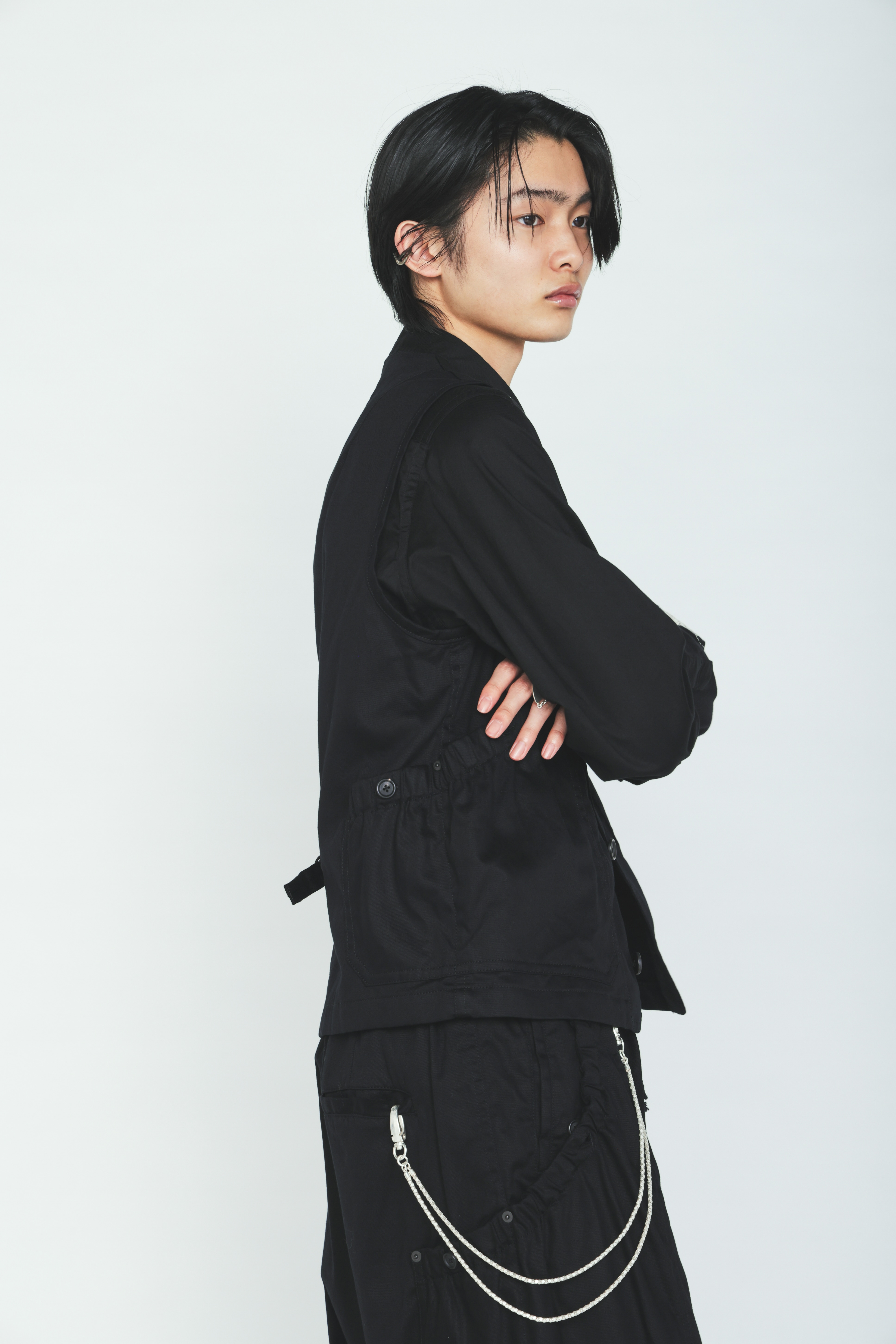 COTTON TWILL GATHERED POCKET VEST