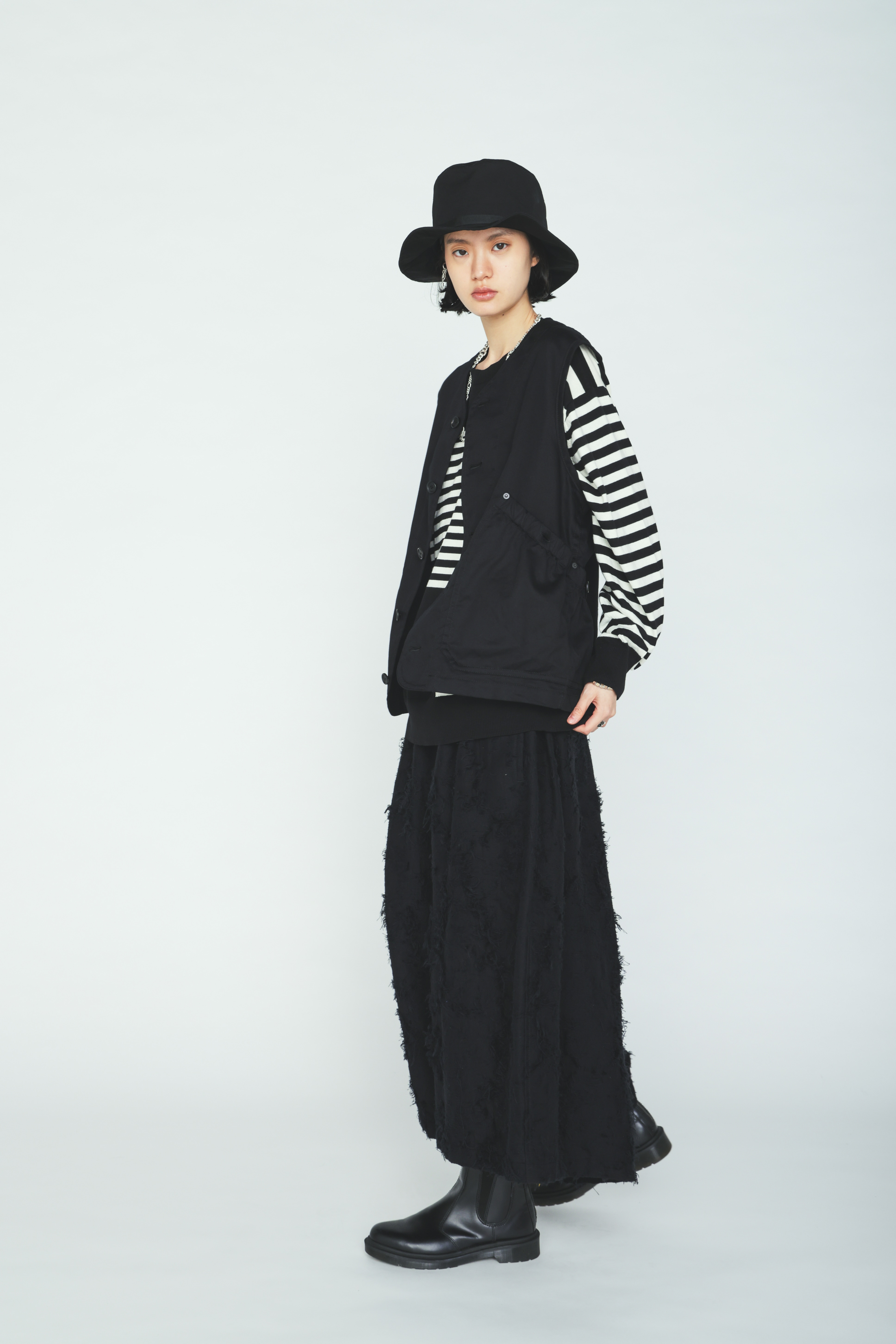 COTTON TWILL GATHERED POCKET VEST