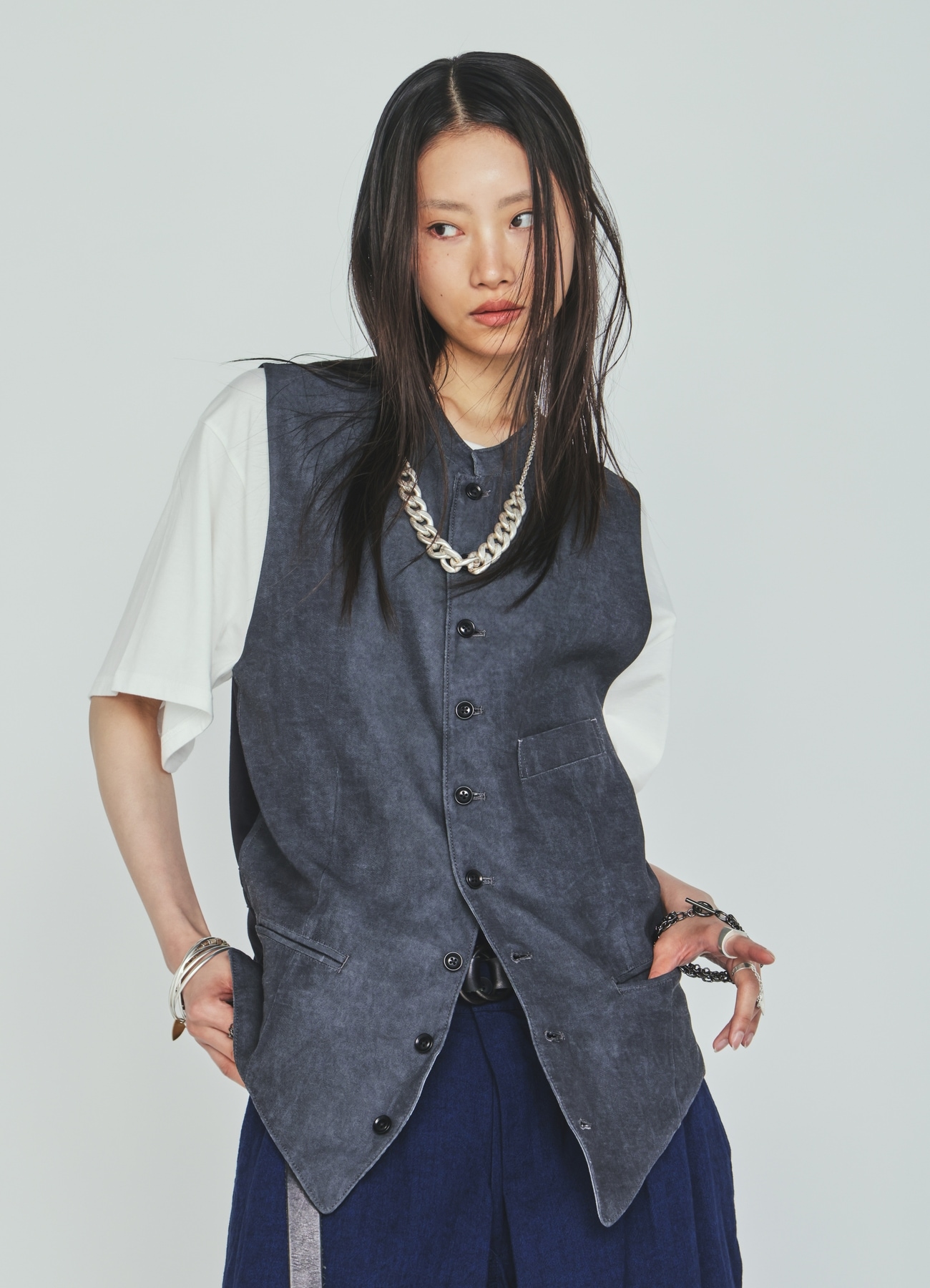 VIS/LI TWILL PIGMENT PRINT STAND COLLAR VEST