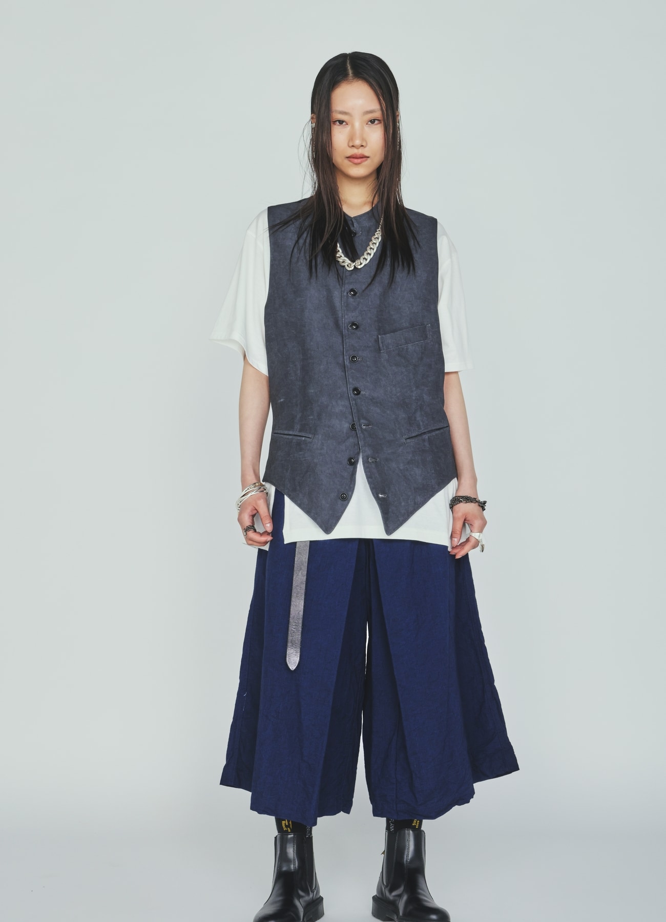 VIS/LI TWILL PIGMENT PRINT STAND COLLAR VEST(M Black): S'YTE｜THE