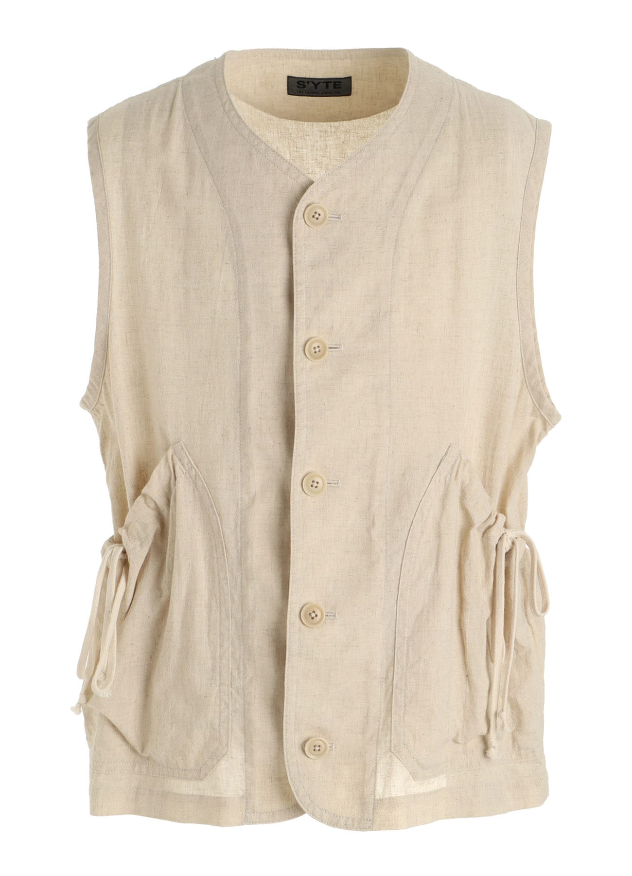Cotton-Linen Poplin GATHERED POCKET VEST