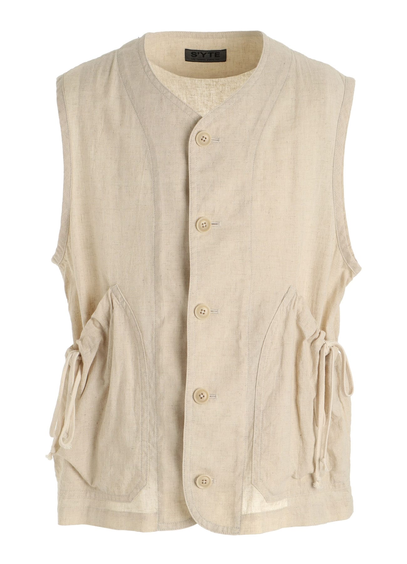 Cotton-Linen Poplin GATHERED POCKET VEST