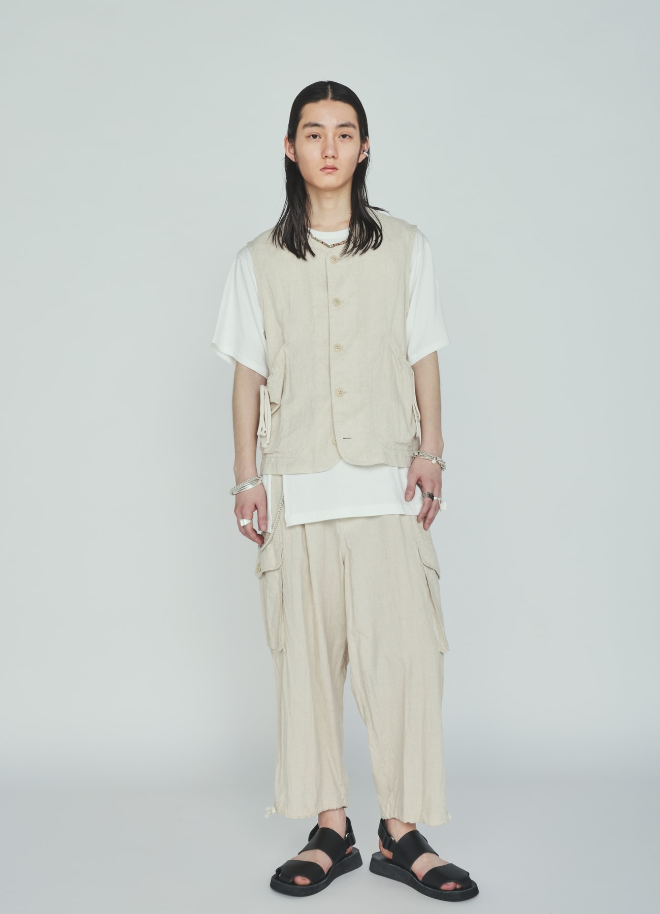 Cotton-Linen Poplin GATHERED POCKET VEST