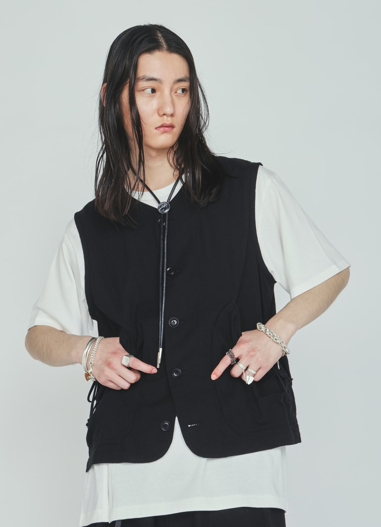 Cotton-Linen Poplin GATHERED POCKET VEST