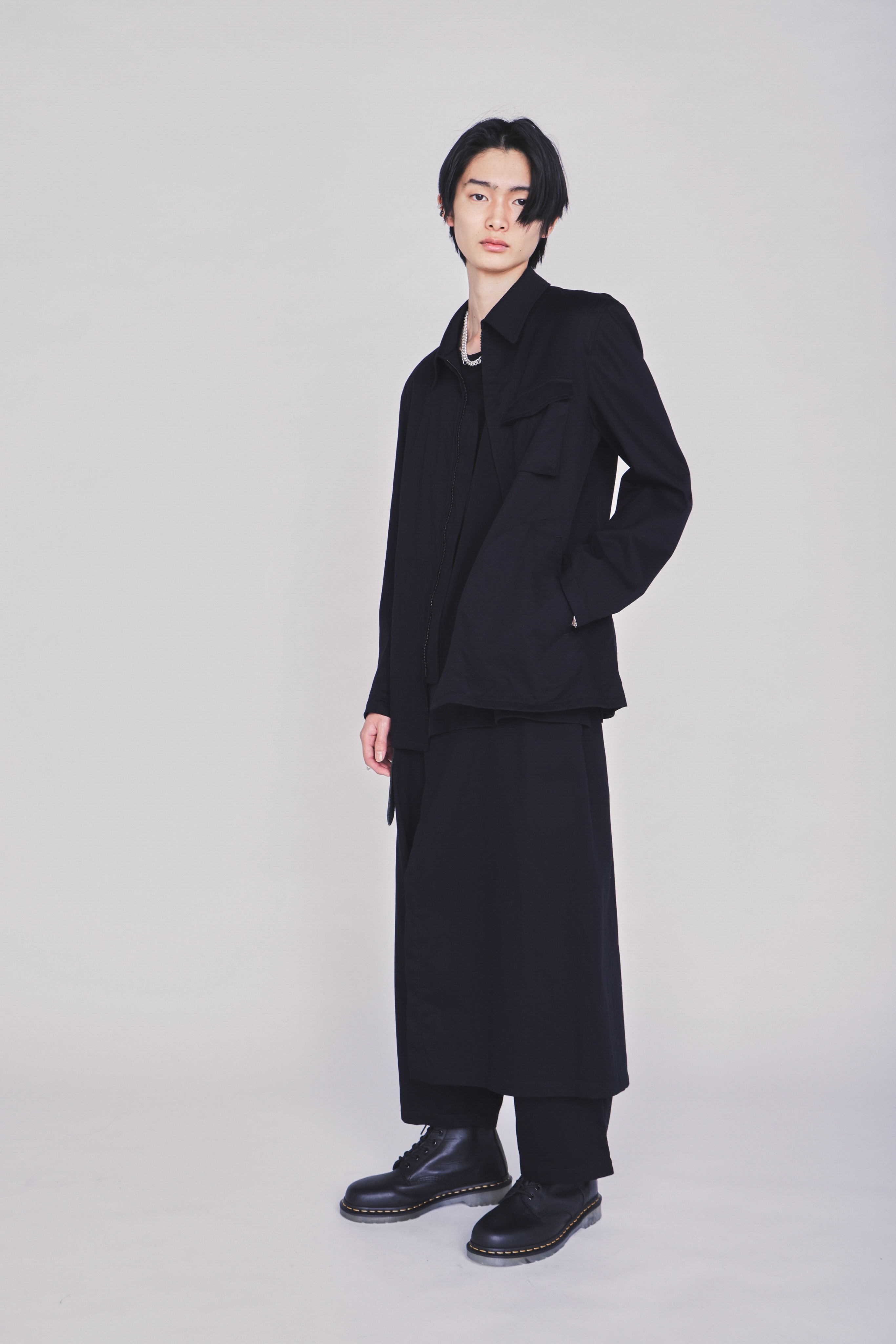 COTTON TWILL ASYMMETRIC POCKET JACKET