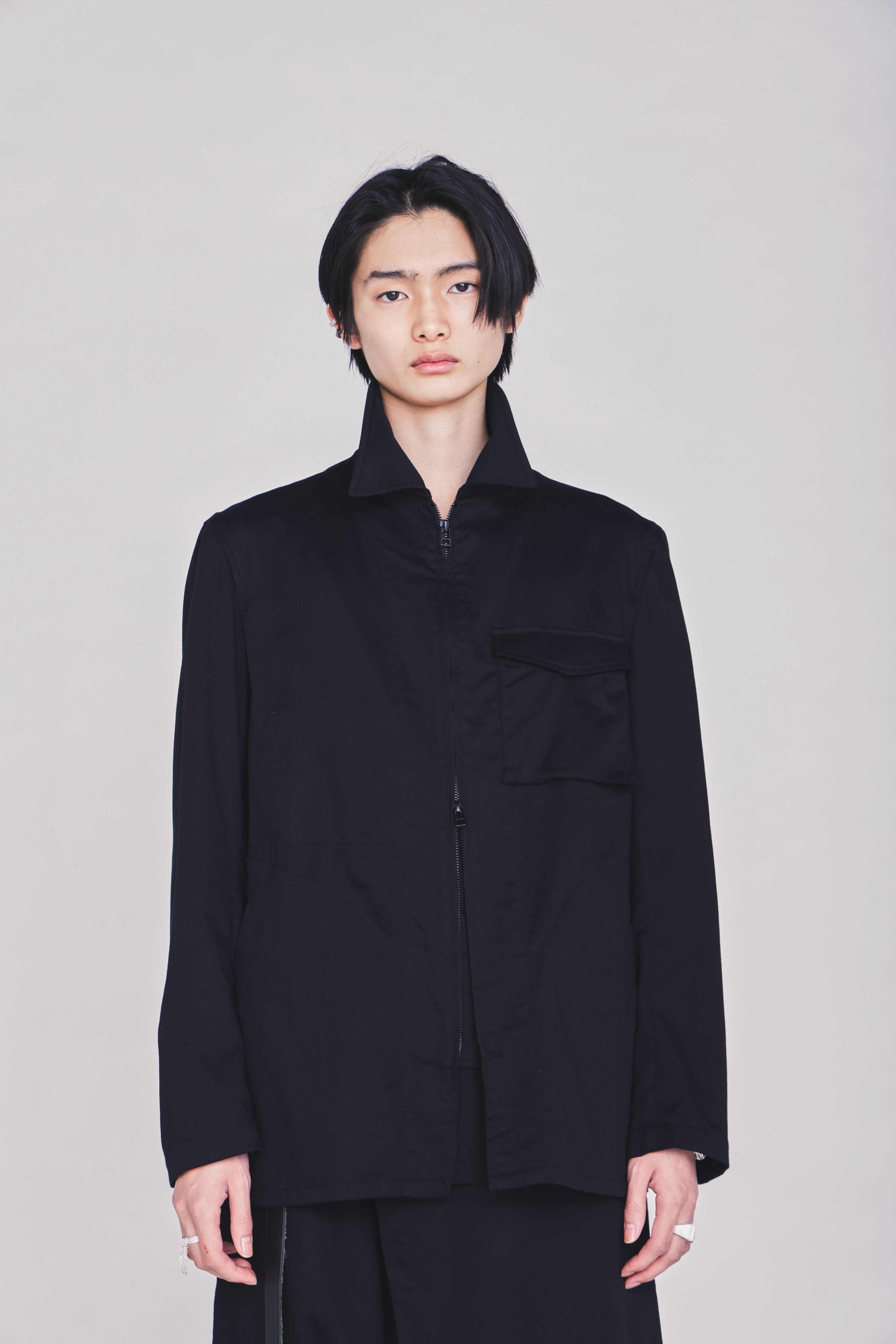 COTTON TWILL ASYMMETRIC POCKET JACKET