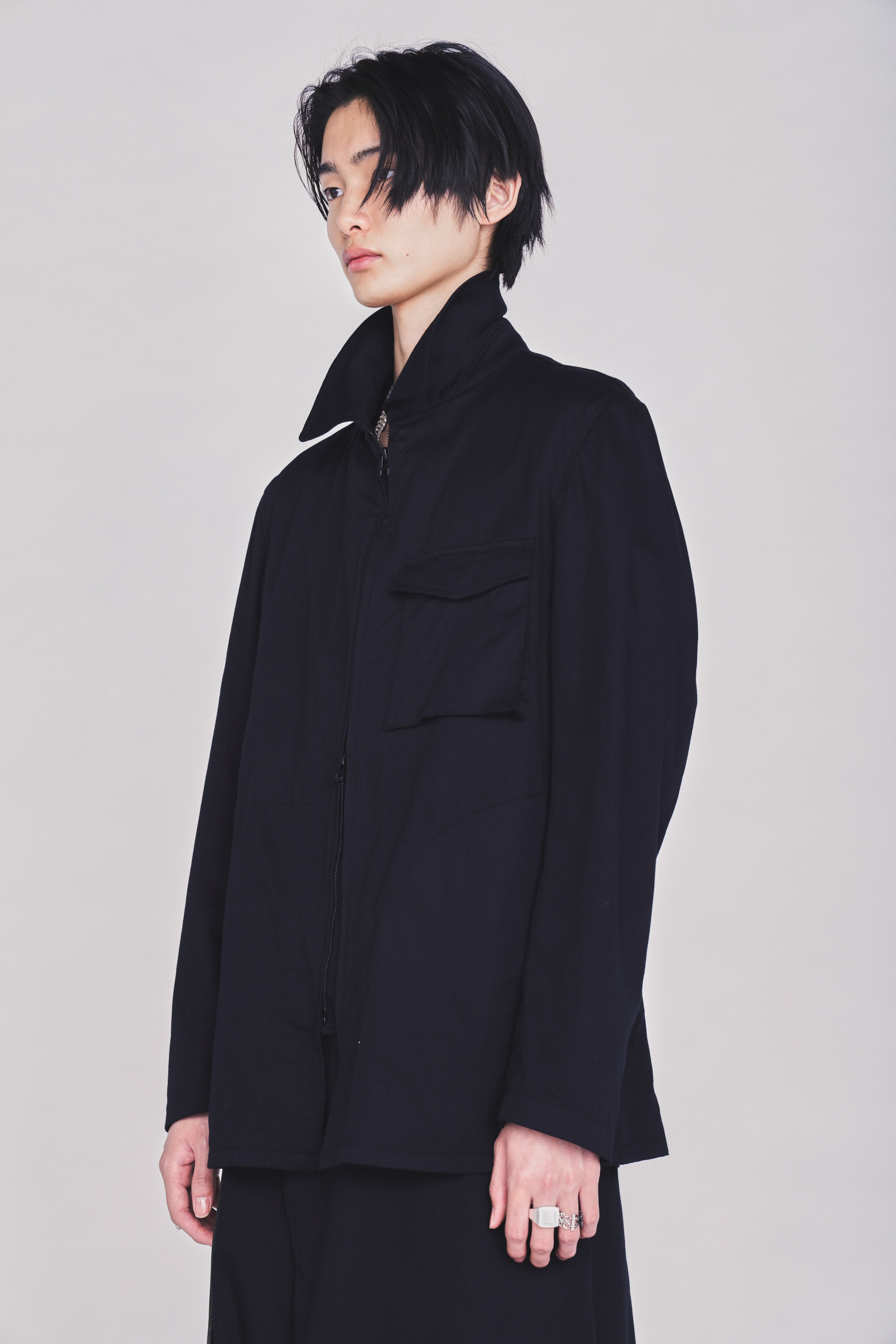 COTTON TWILL ASYMMETRIC POCKET JACKET
