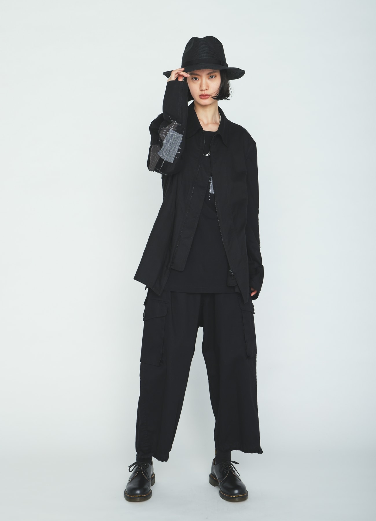 ORGANIC COTTON WASHER ZIP-UP BLOUSON WITH SASHIKO EMBROIDERY