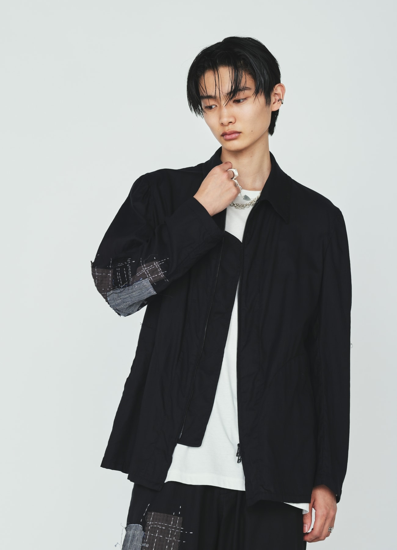 ORGANIC COTTON WASHER ZIP-UP BLOUSON WITH SASHIKO EMBROIDERY