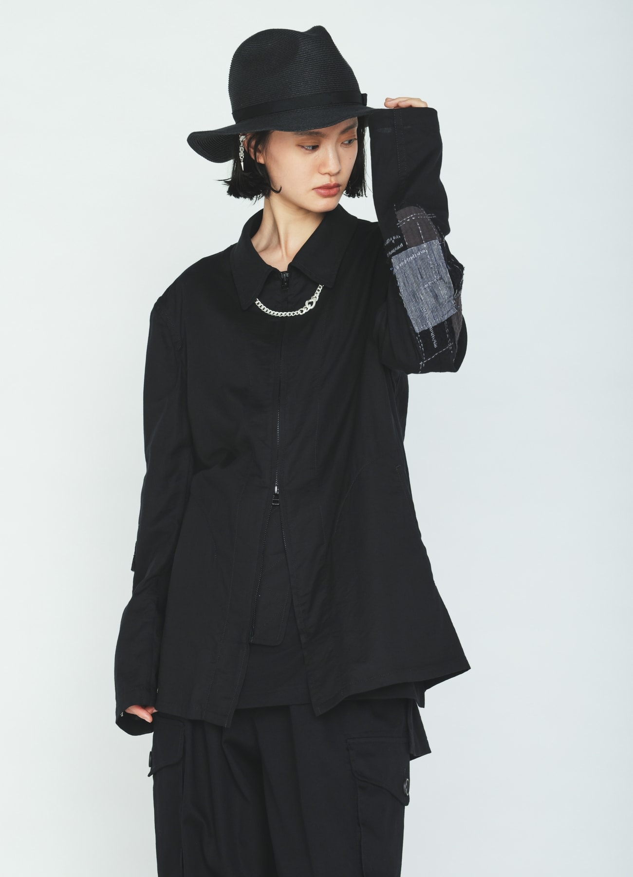 ORGANIC COTTON WASHER ZIP-UP BLOUSON WITH SASHIKO EMBROIDERY