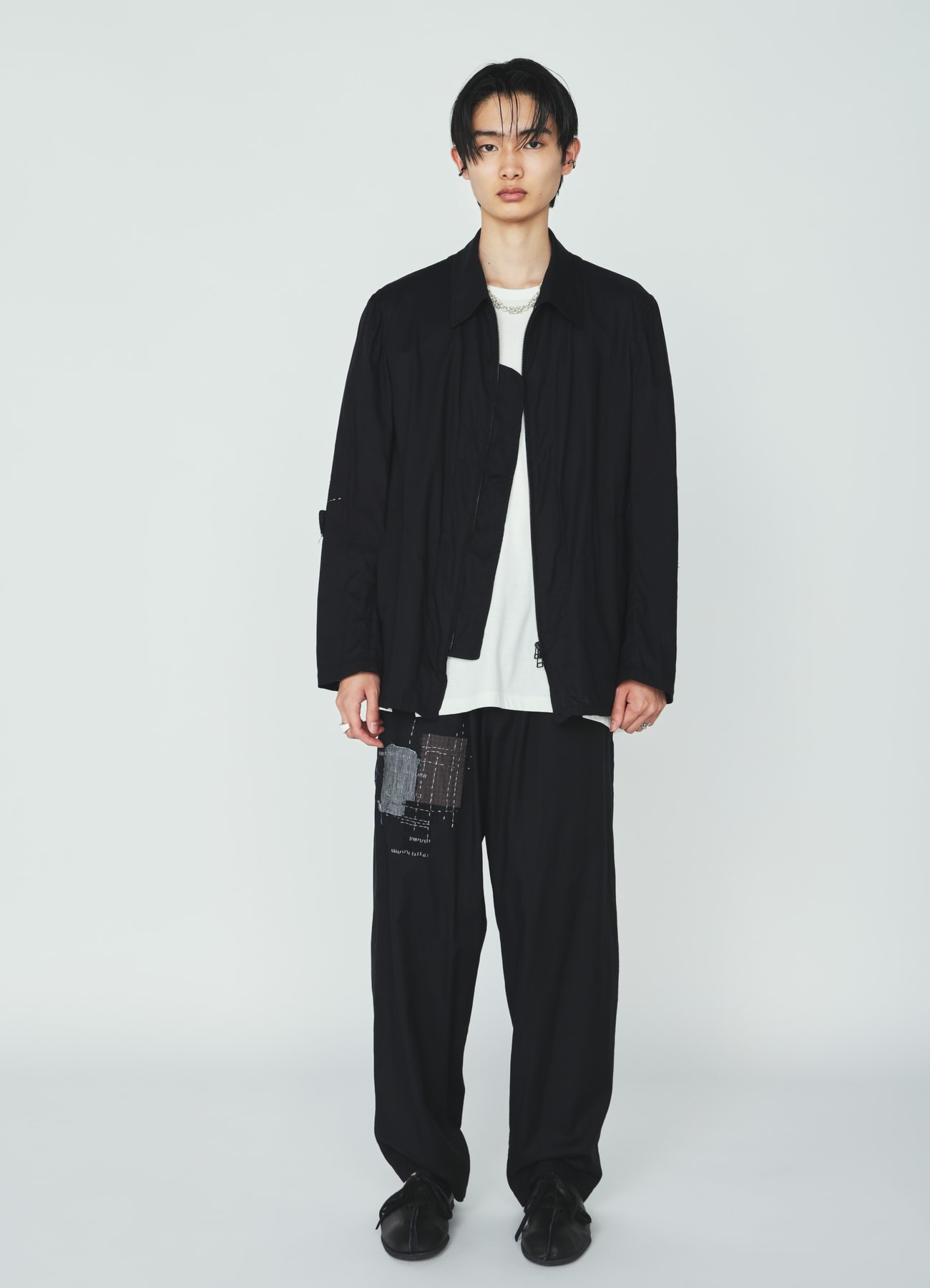 ORGANIC COTTON WASHER ZIP-UP BLOUSON WITH SASHIKO EMBROIDERY