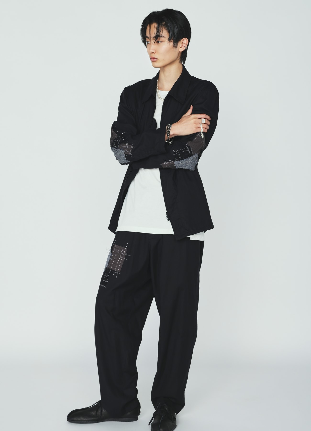 ORGANIC COTTON WASHER ZIP-UP BLOUSON WITH SASHIKO EMBROIDERY