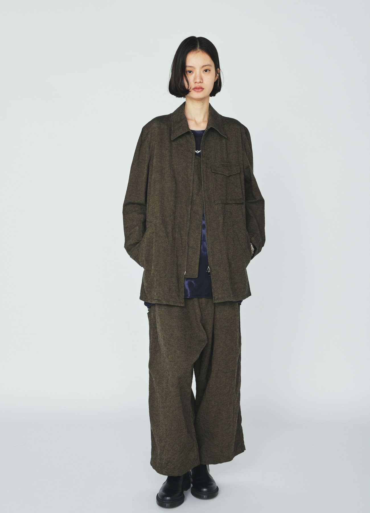COTTON/LINEN CANVAS SOFRON ASYMMETRIC POCKET BLOUSON
