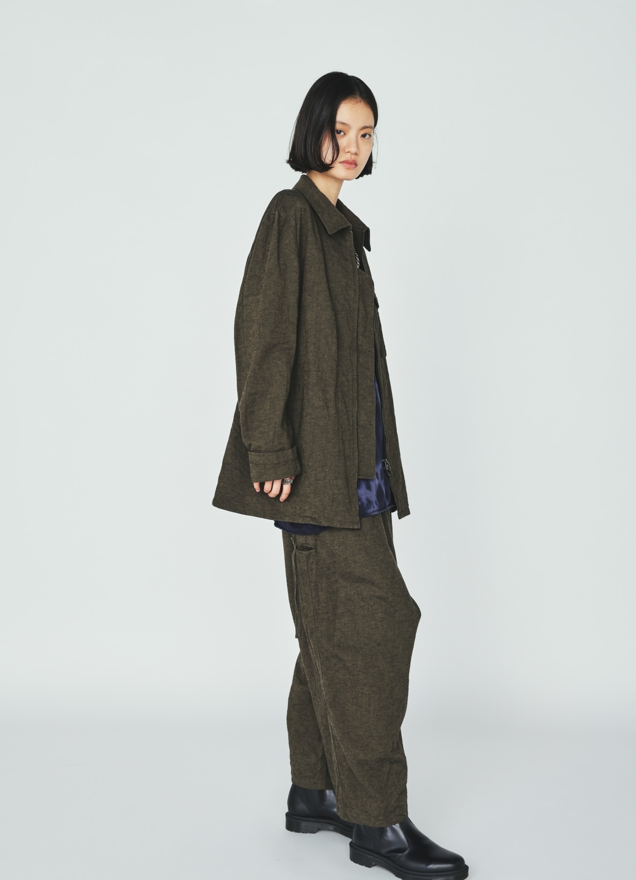 COTTON/LINEN CANVAS SOFRON ASYMMETRIC POCKET BLOUSON