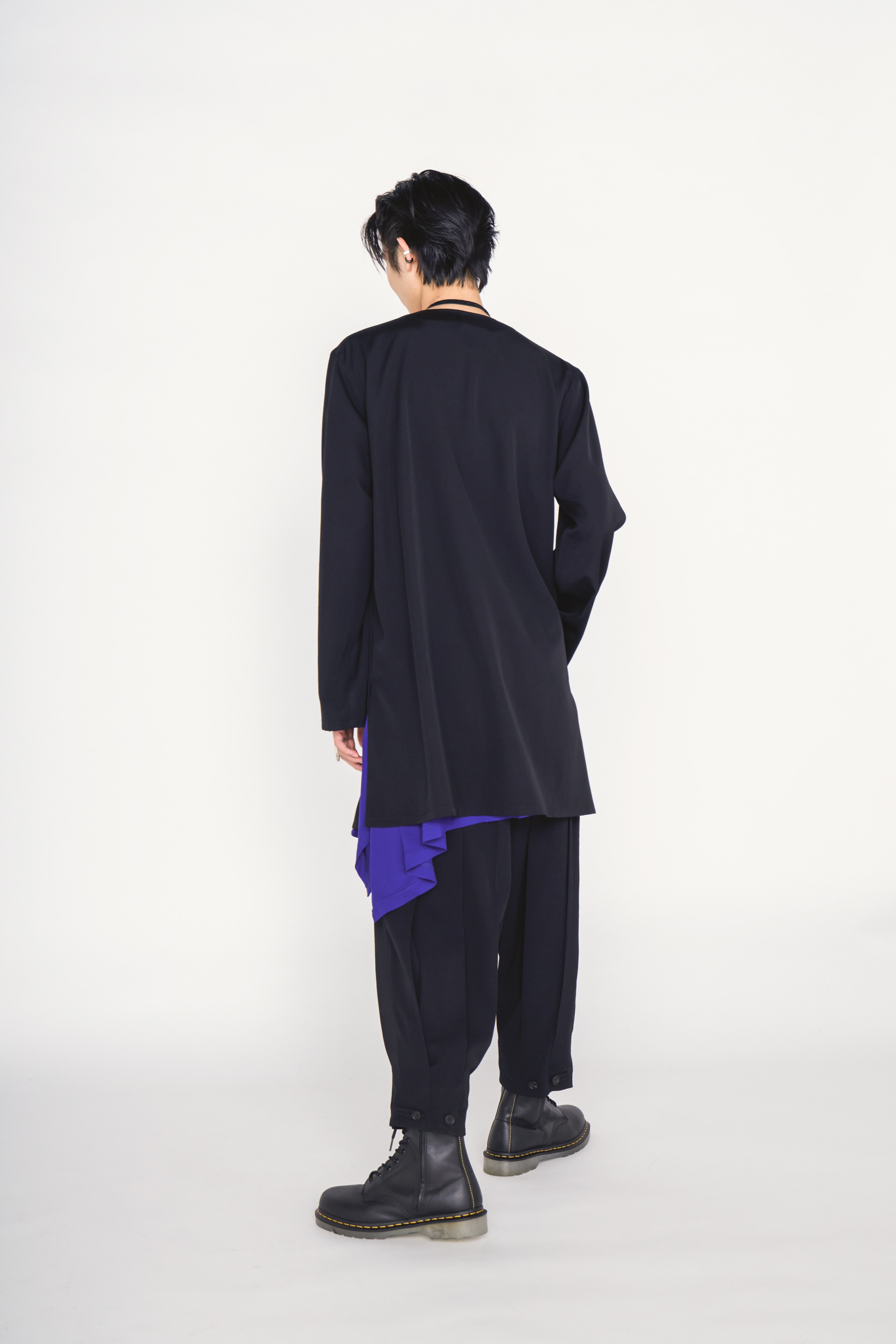 WASHER WOOL GABARDINE COLLARLESS LONG JACKET