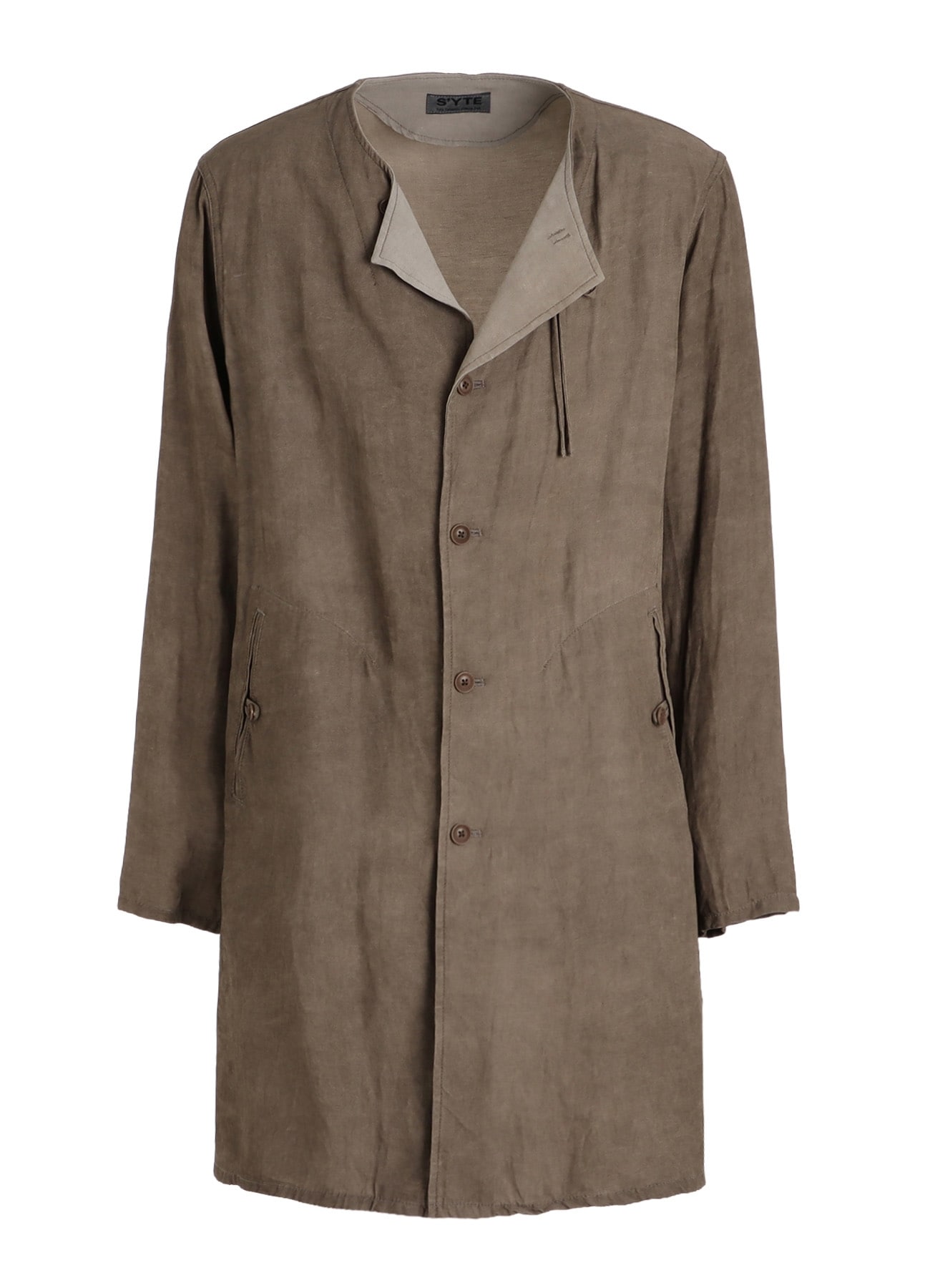 VIS/LI TWILL PIGMENT PRINT COLLARLESS LONG JACKET