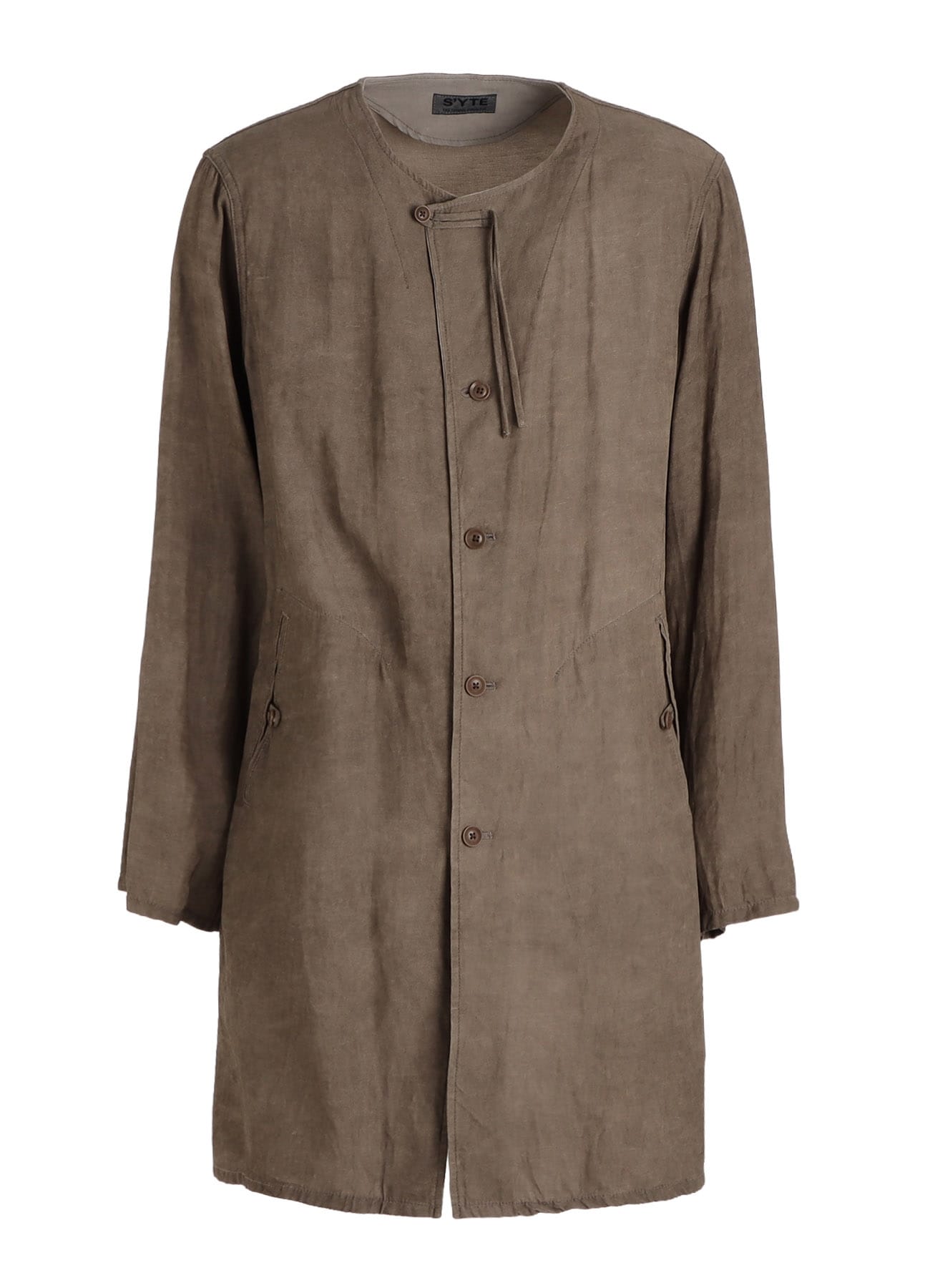 VIS/LI TWILL PIGMENT PRINT COLLARLESS LONG JACKET(M Khaki): S'YTE