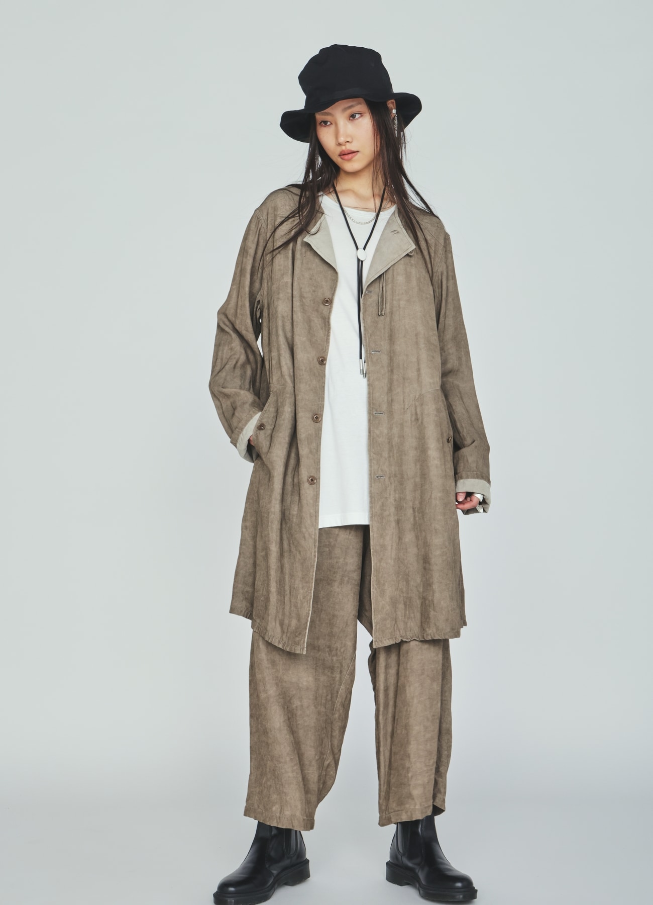 VIS/LI TWILL PIGMENT PRINT COLLARLESS LONG JACKET