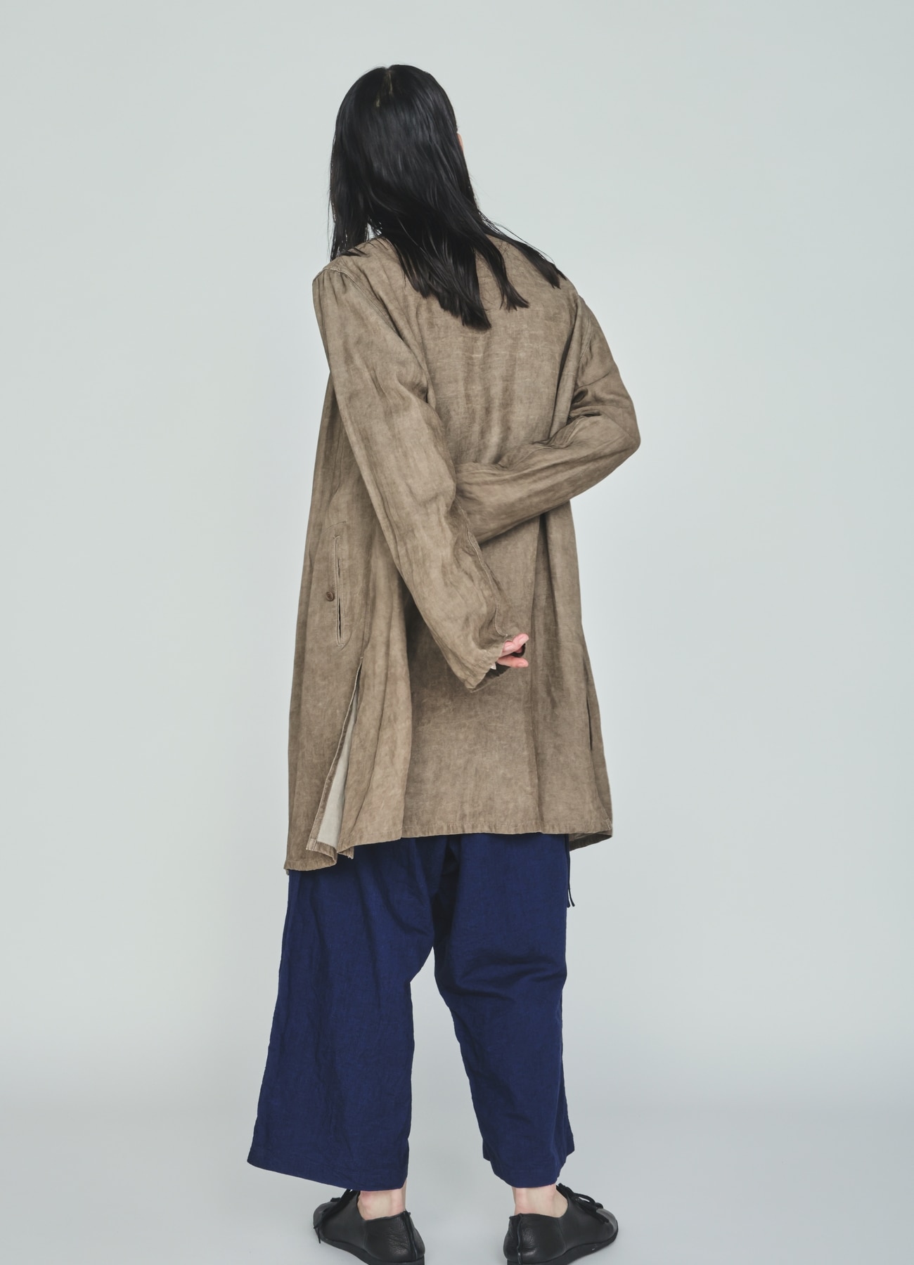 VIS/LI TWILL PIGMENT PRINT COLLARLESS LONG JACKET