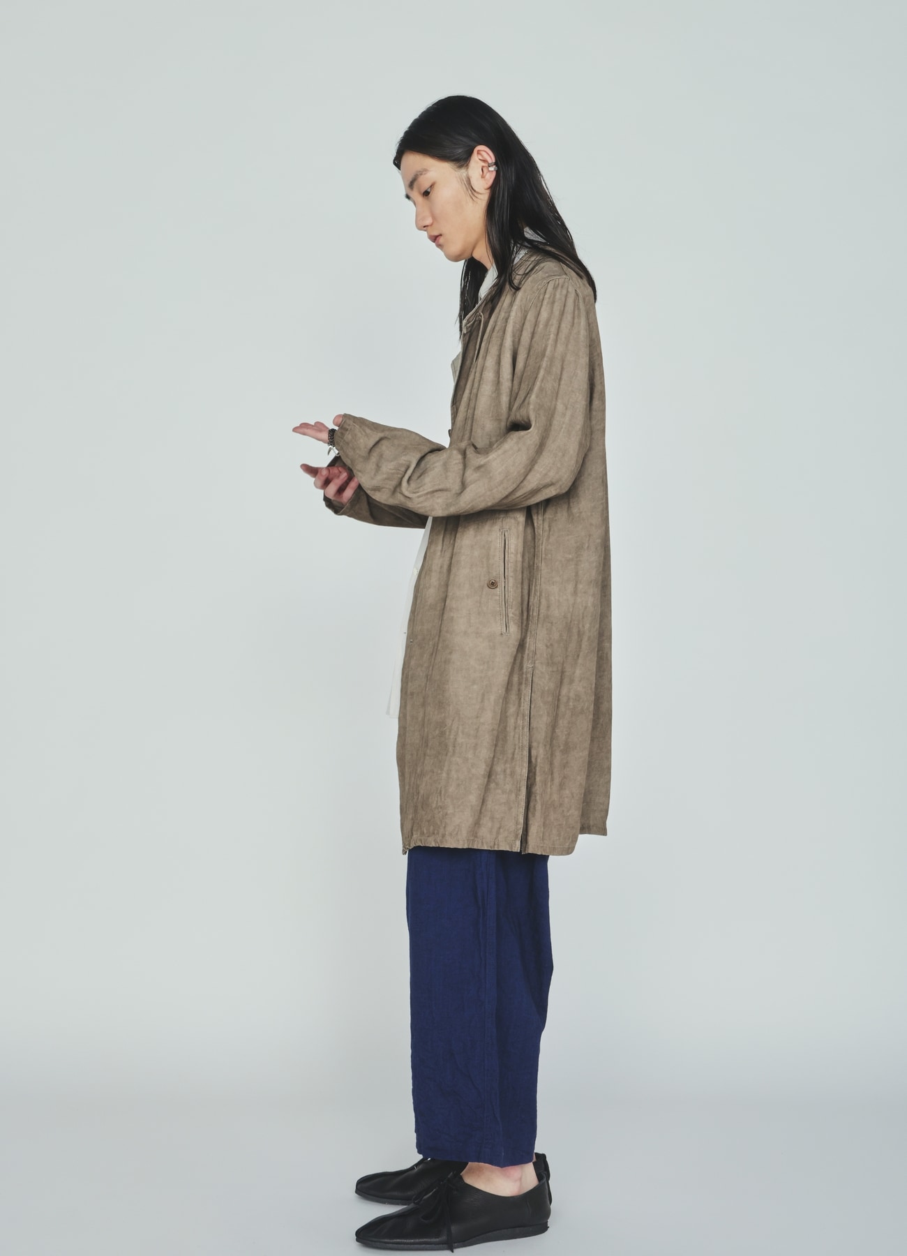 VIS/LI TWILL PIGMENT PRINT COLLARLESS LONG JACKET