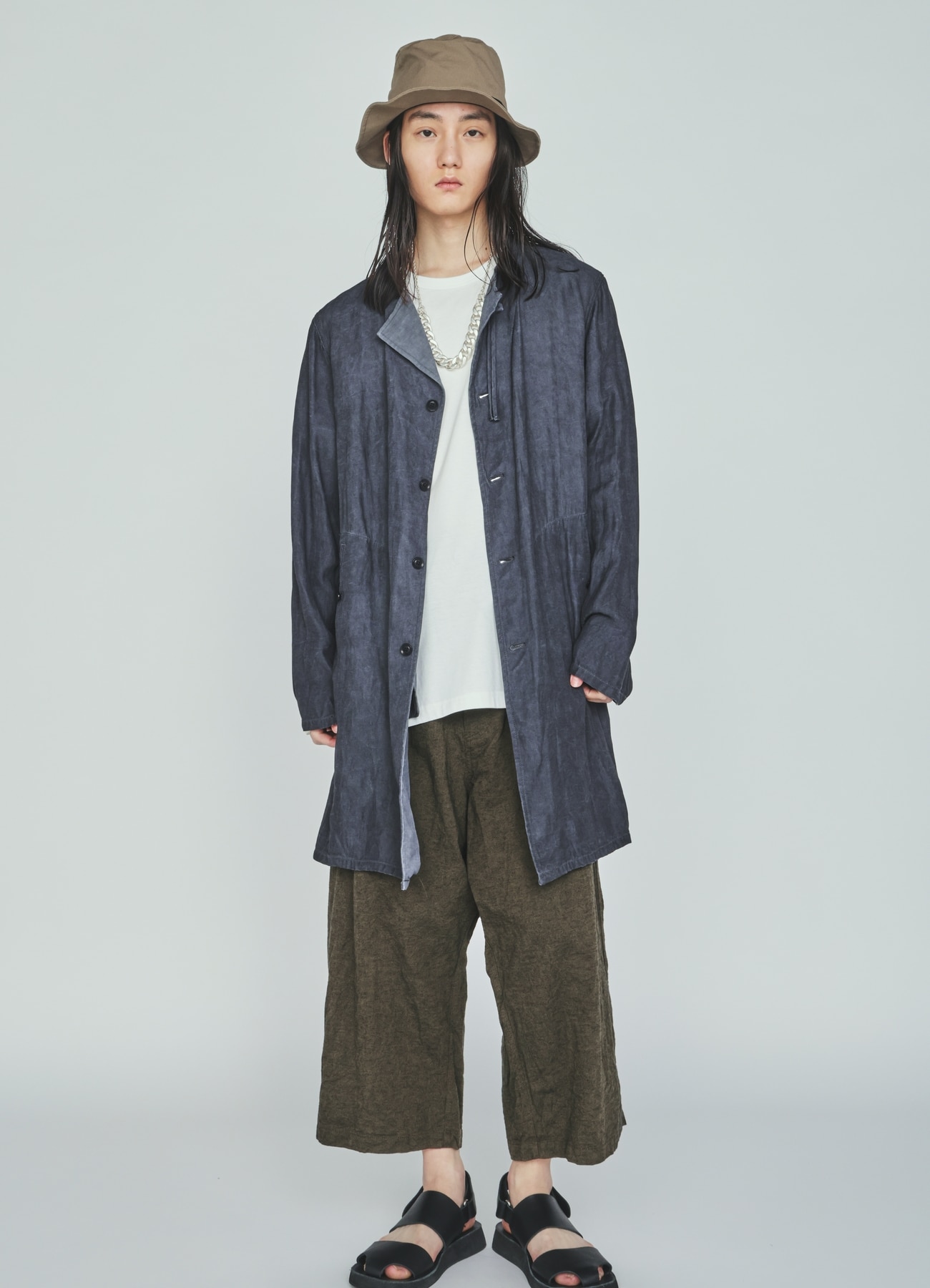 VIS/LI TWILL PIGMENT PRINT COLLARLESS LONG JACKET