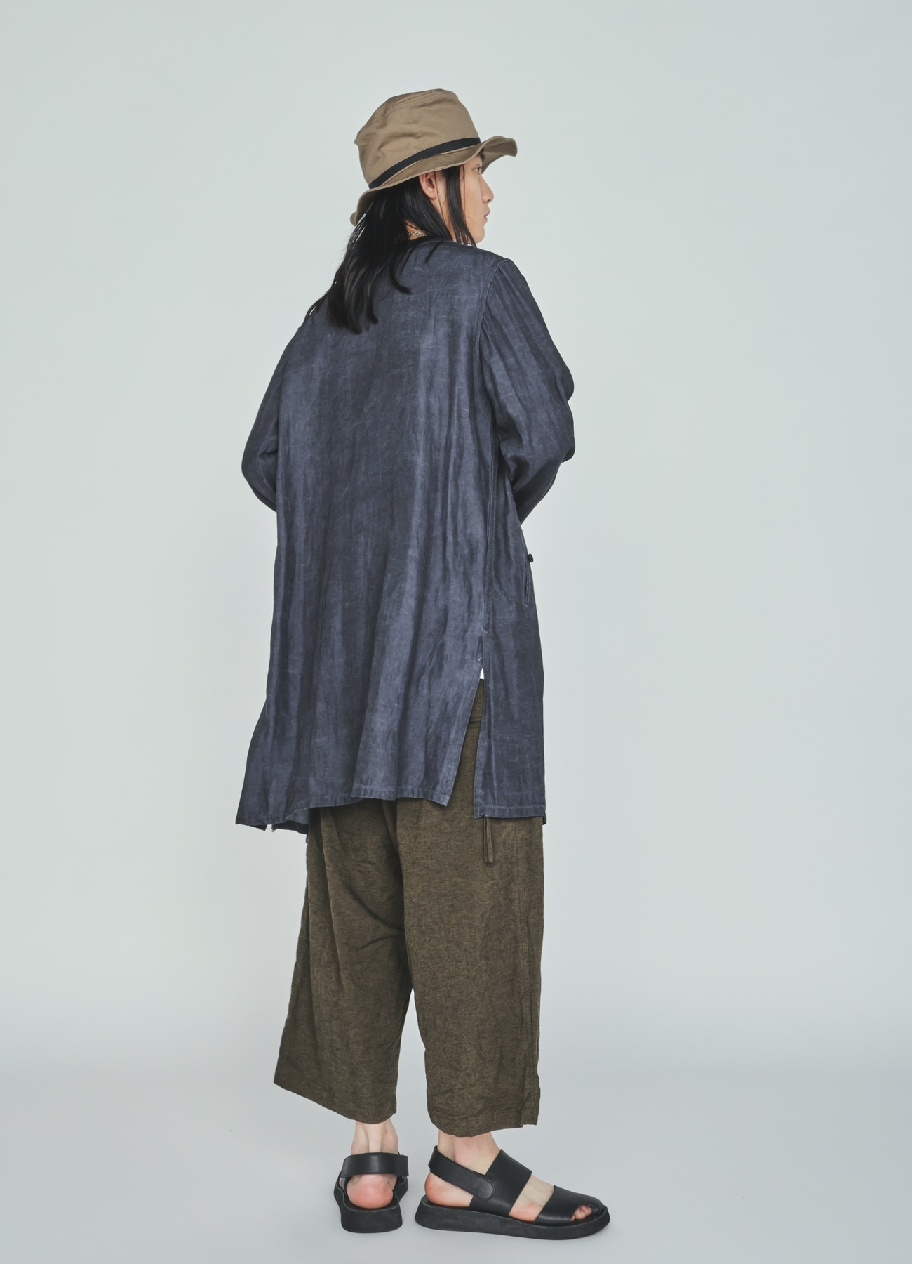 VIS/LI TWILL PIGMENT PRINT COLLARLESS LONG JACKET