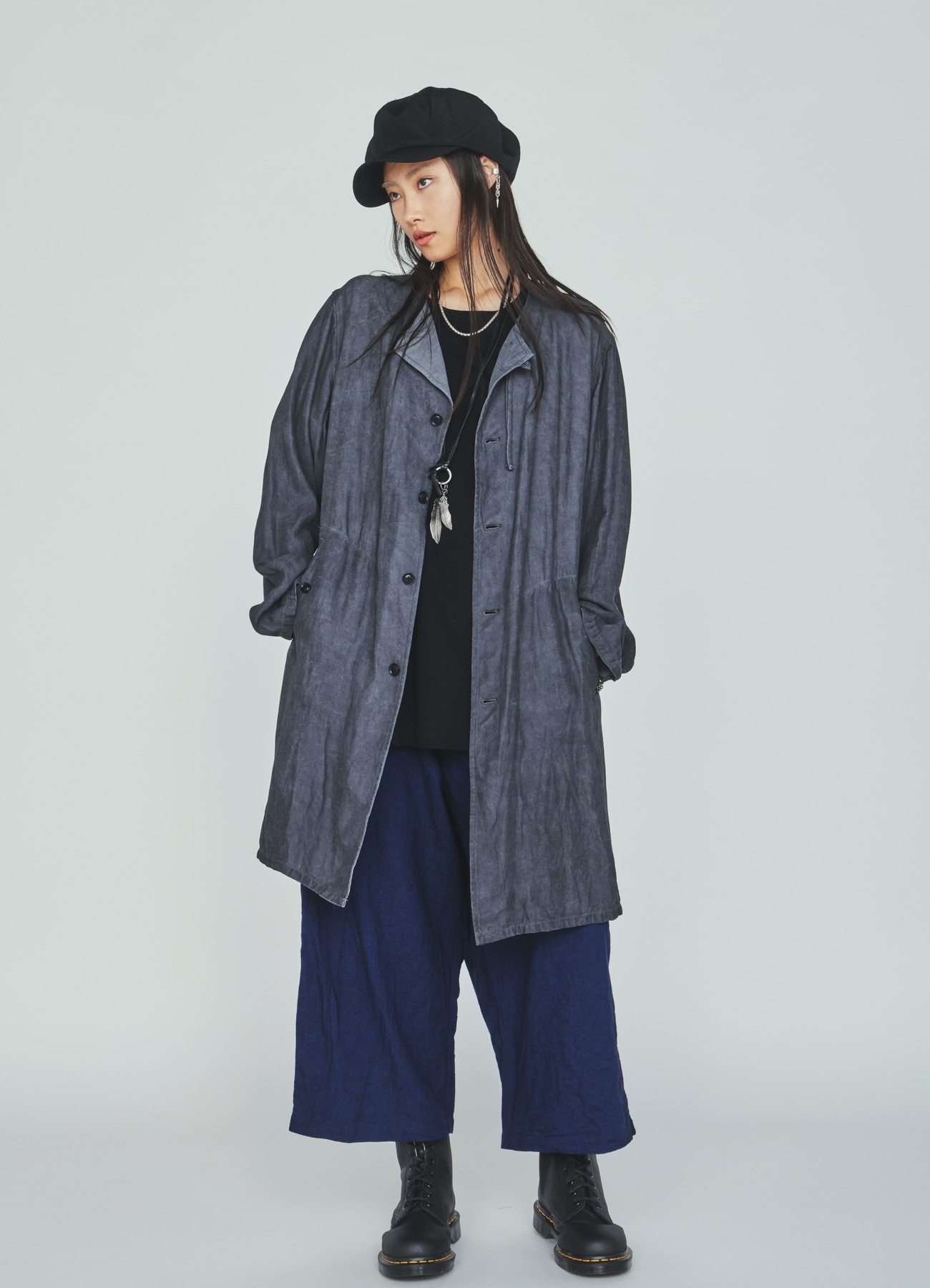 VIS/LI TWILL PIGMENT PRINT COLLARLESS LONG JACKET