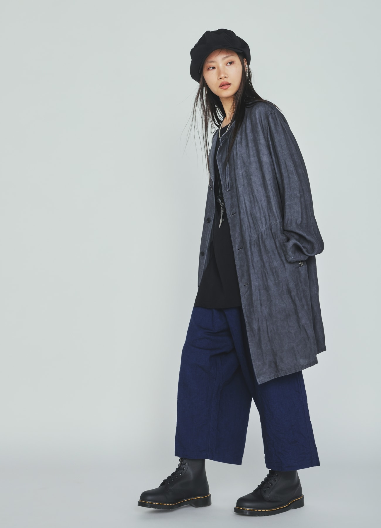 VIS/LI TWILL PIGMENT PRINT COLLARLESS LONG JACKET