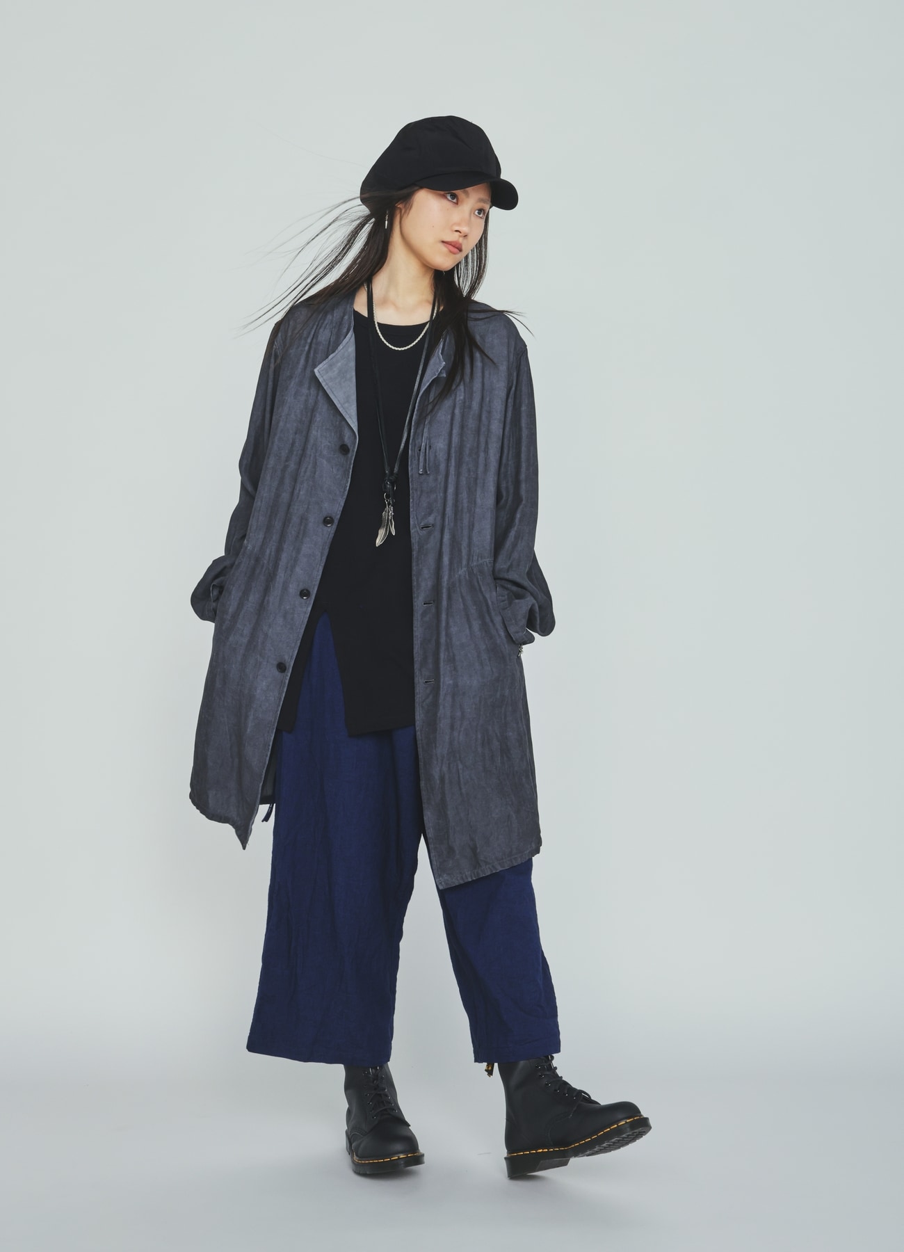 VIS/LI TWILL PIGMENT PRINT COLLARLESS LONG JACKET