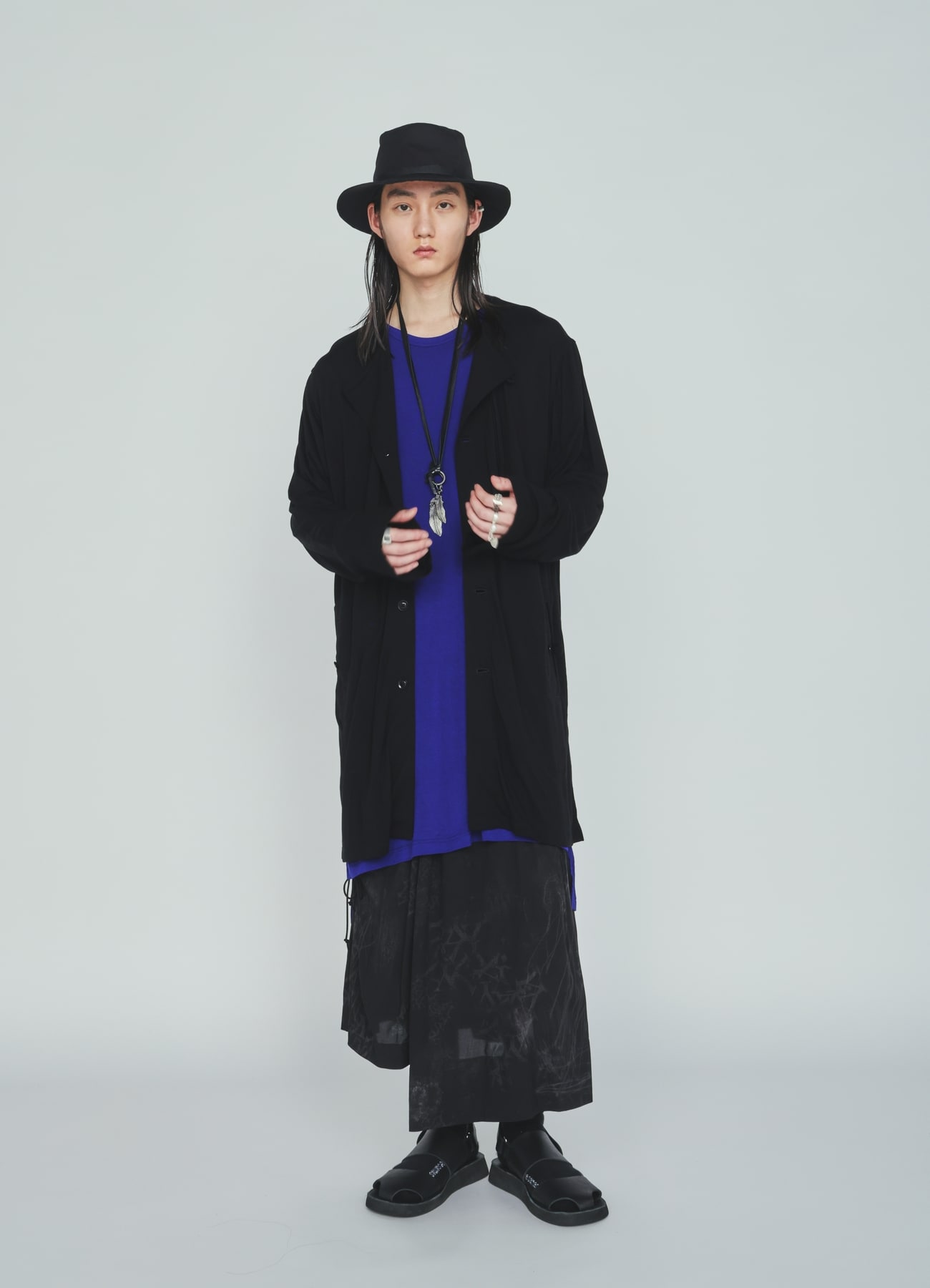 RAYON JERSEY COLLARLESS LONG JACKET