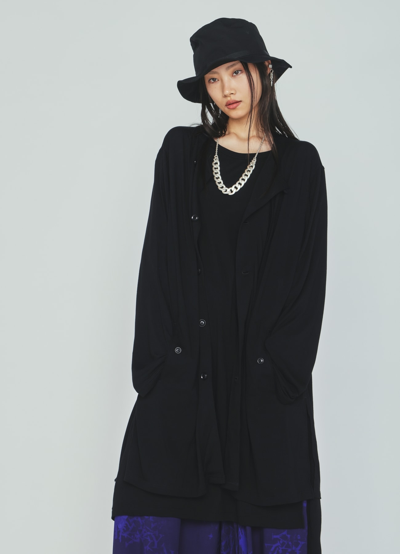RAYON JERSEY COLLARLESS LONG JACKET