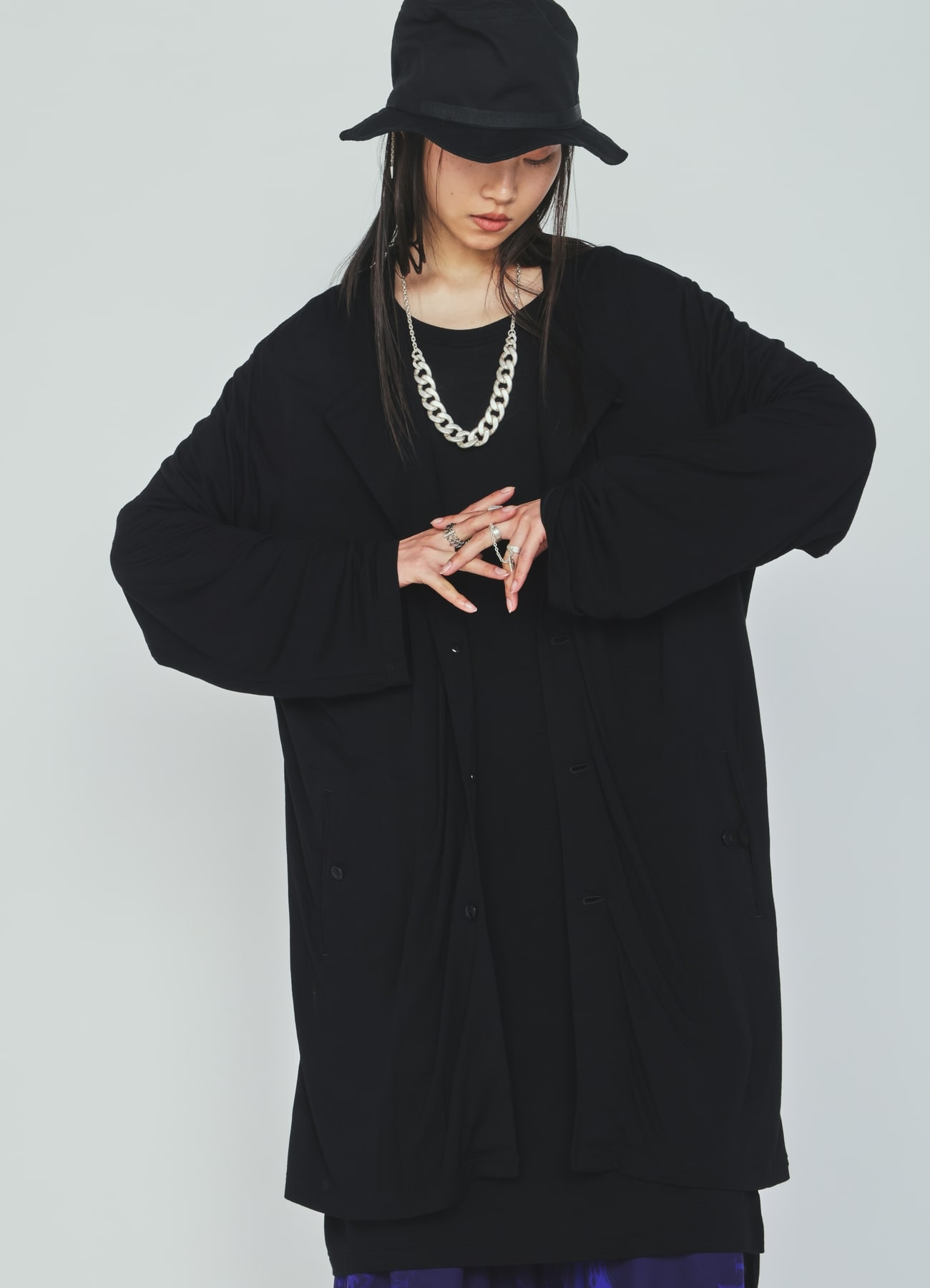 RAYON JERSEY COLLARLESS LONG JACKET