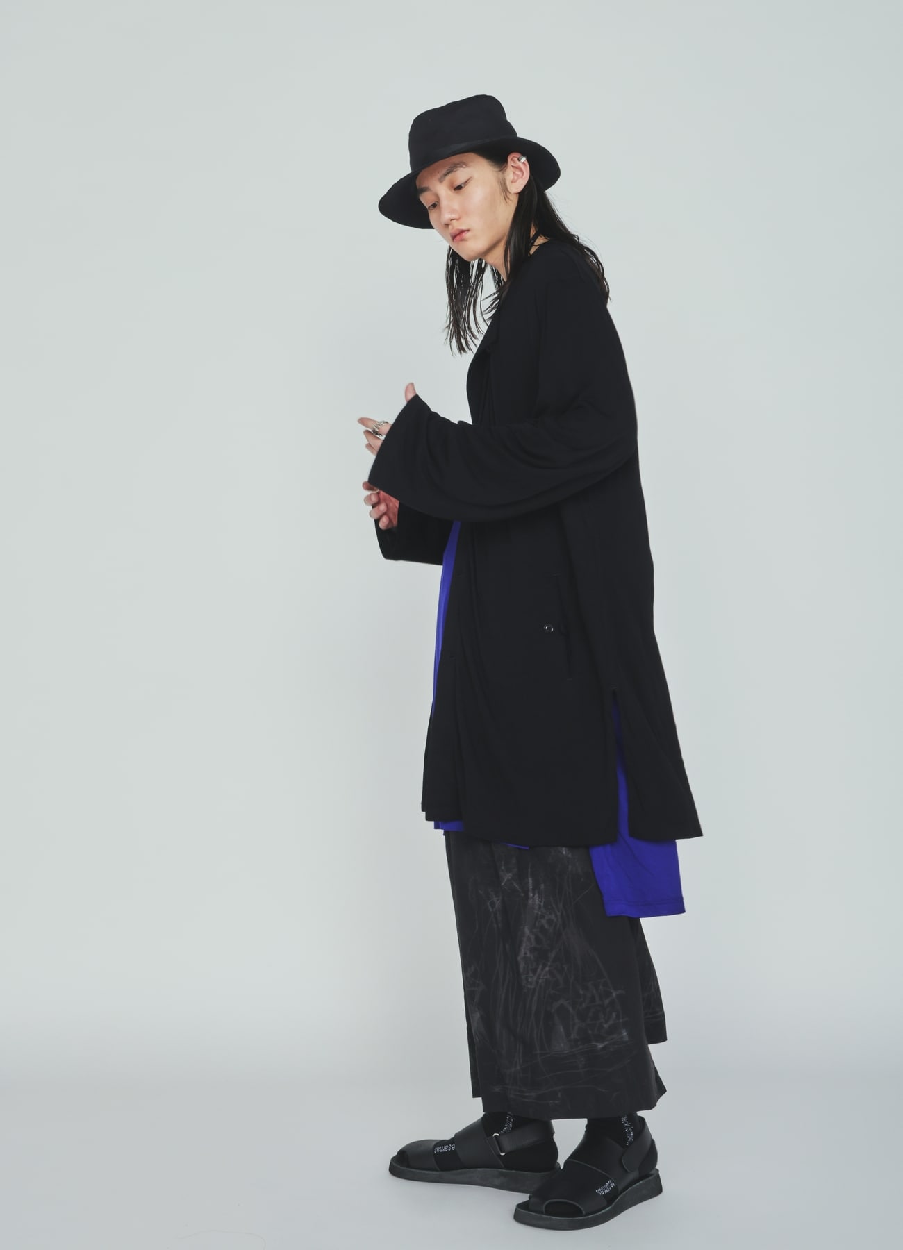 RAYON JERSEY COLLARLESS LONG JACKET