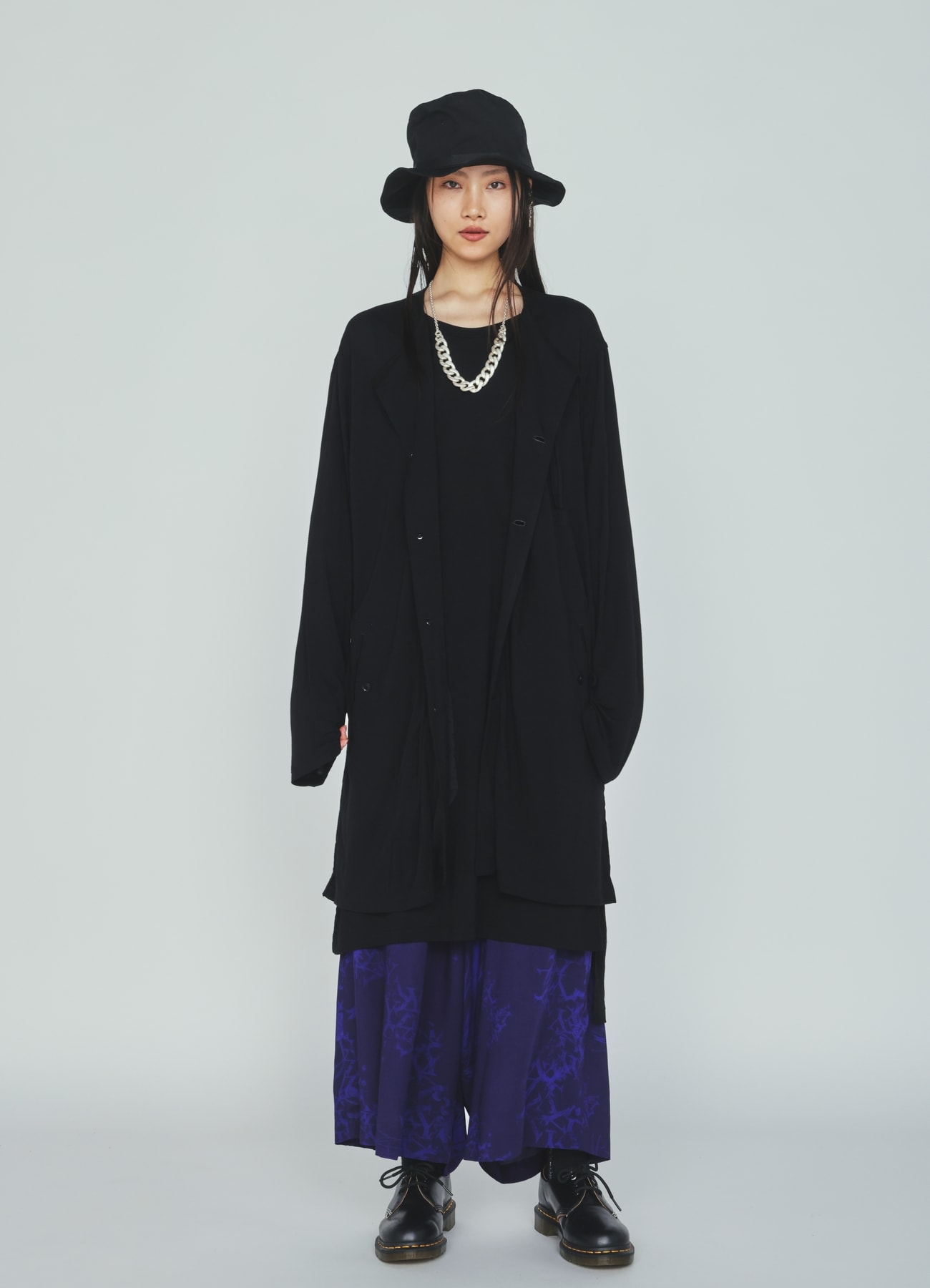 RAYON JERSEY COLLARLESS LONG JACKET