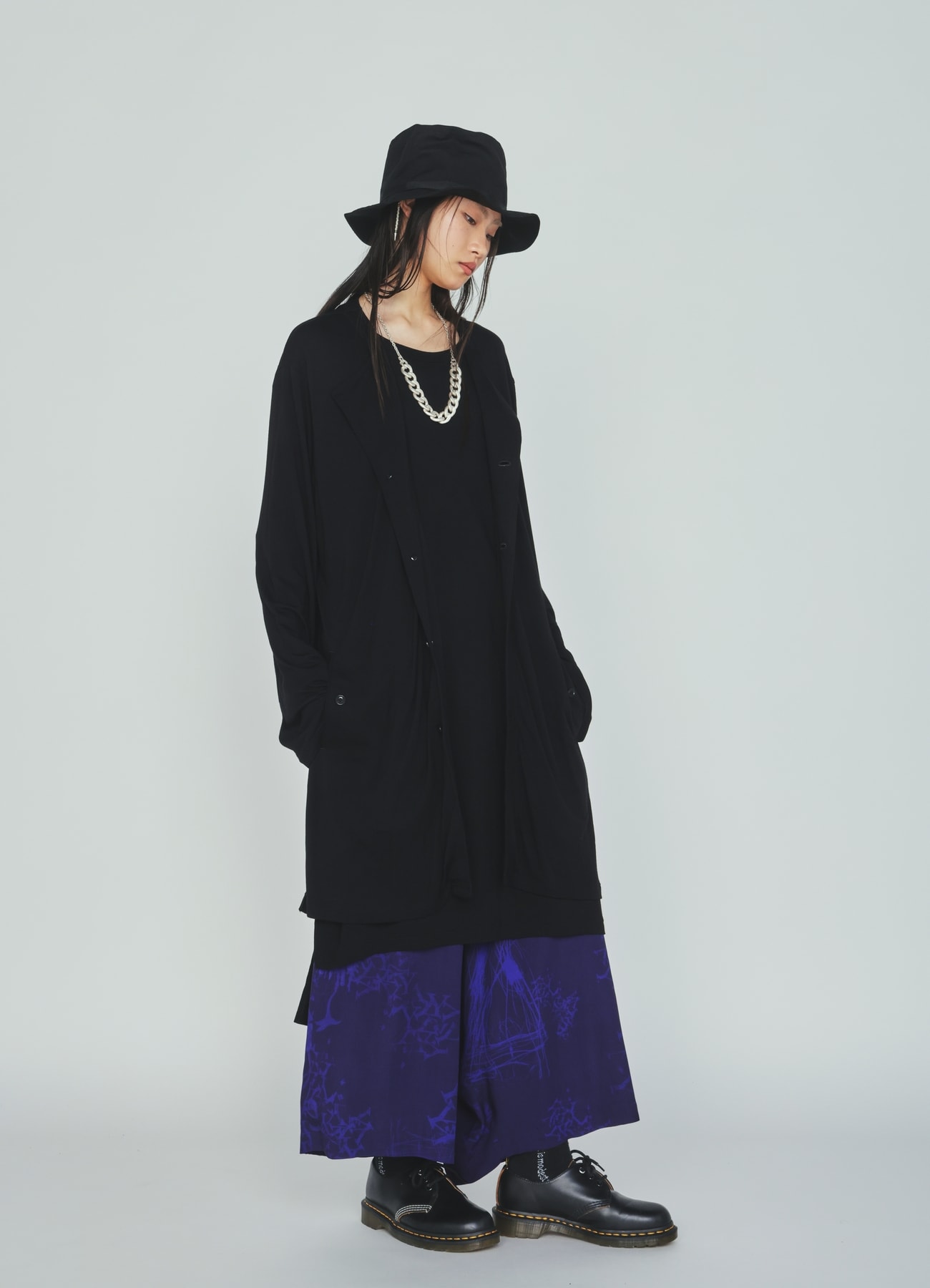 RAYON JERSEY COLLARLESS LONG JACKET