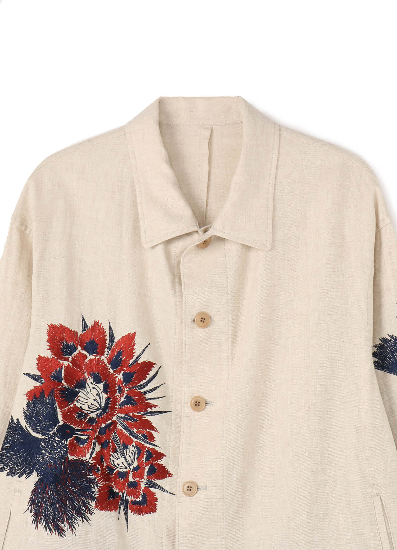 Li/C Washer Twill Flower&Humming-bird Embroidery Blouson