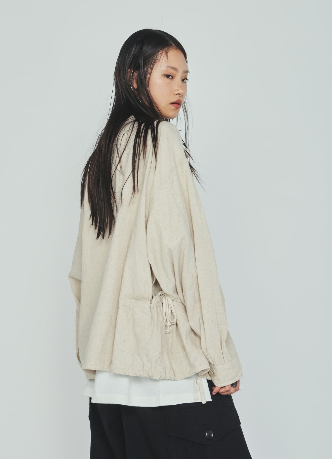 Cotton-Linen Poplin GATHERED POCKET BLOUSON