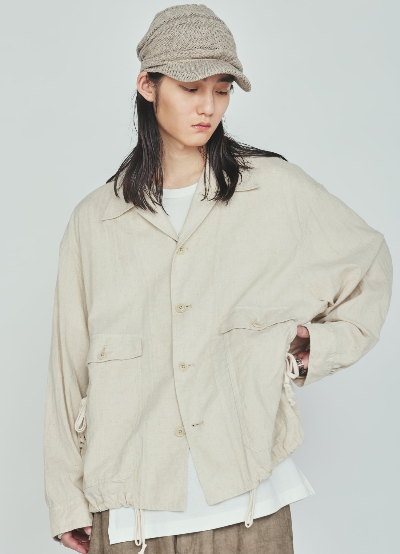 Cotton-Linen Poplin GATHERED POCKET BLOUSON