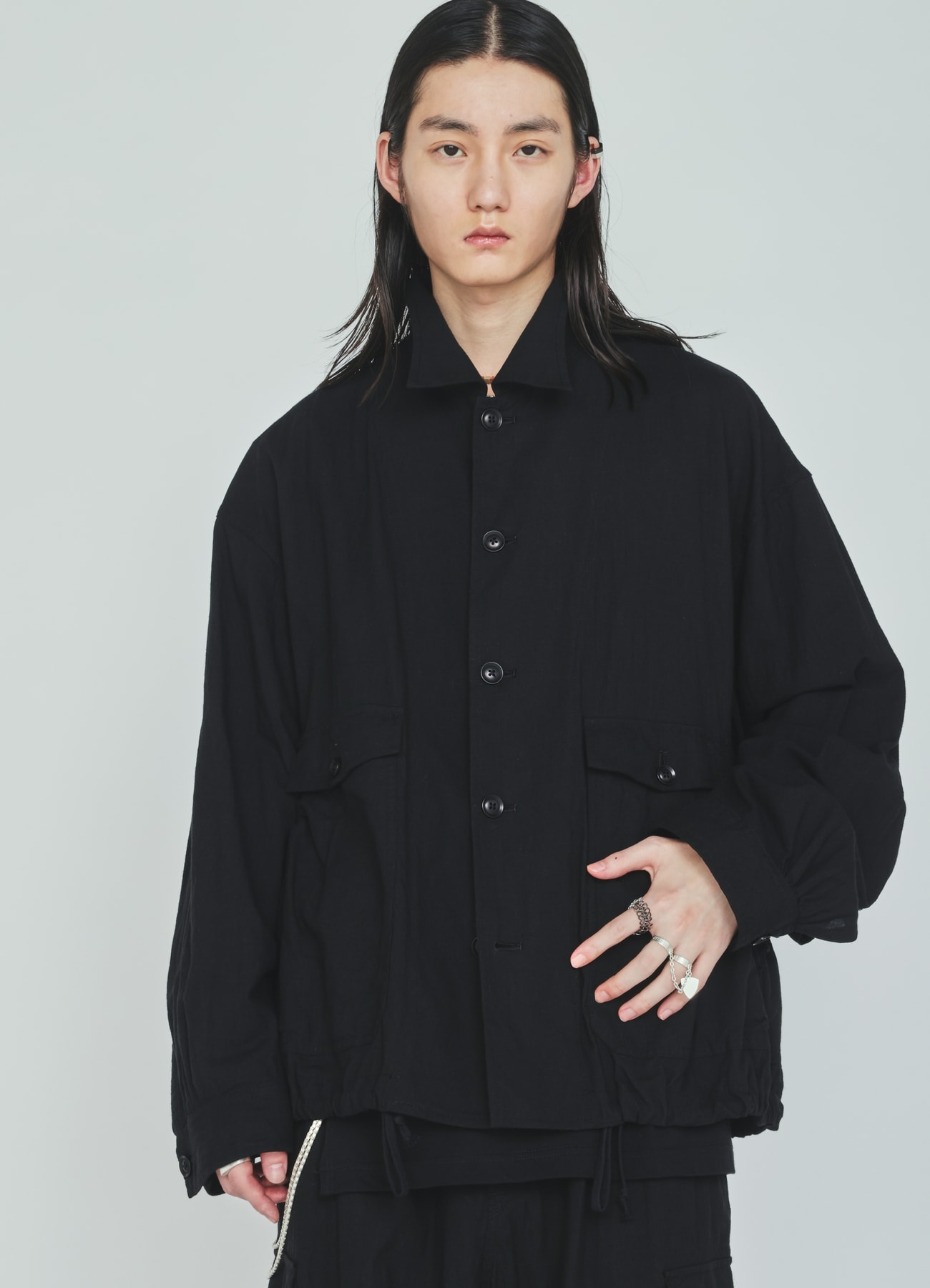 Cotton-Linen Poplin GATHERED POCKET BLOUSON