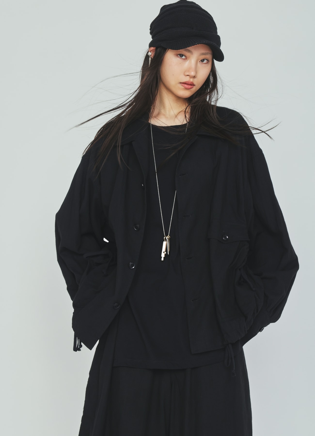 Cotton-Linen Poplin GATHERED POCKET BLOUSON