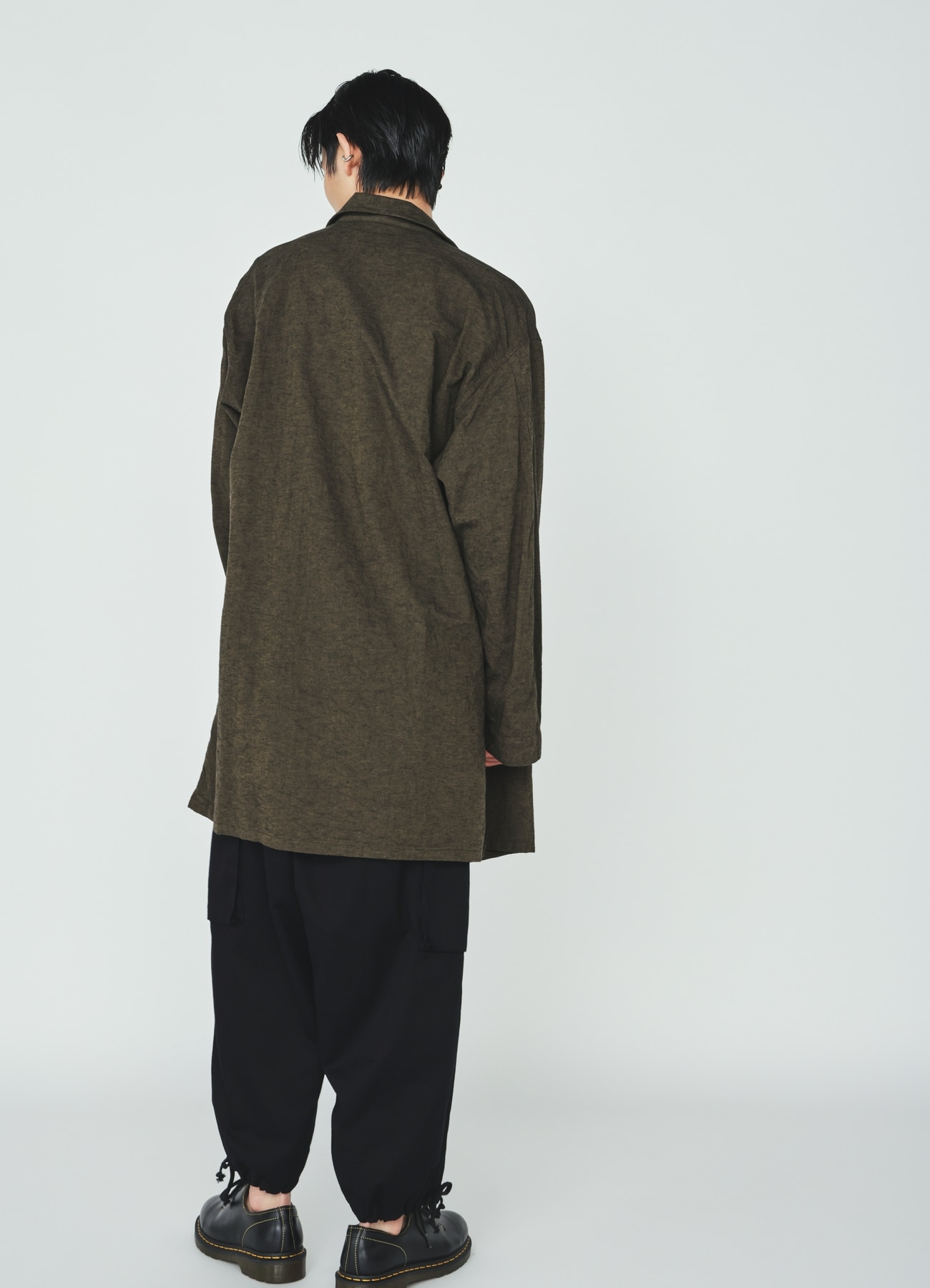 COTTON/LINEN CANVAS SOFRON OVERSIZED LONG SHIRT BLOUSON WITH WORK DETAIL